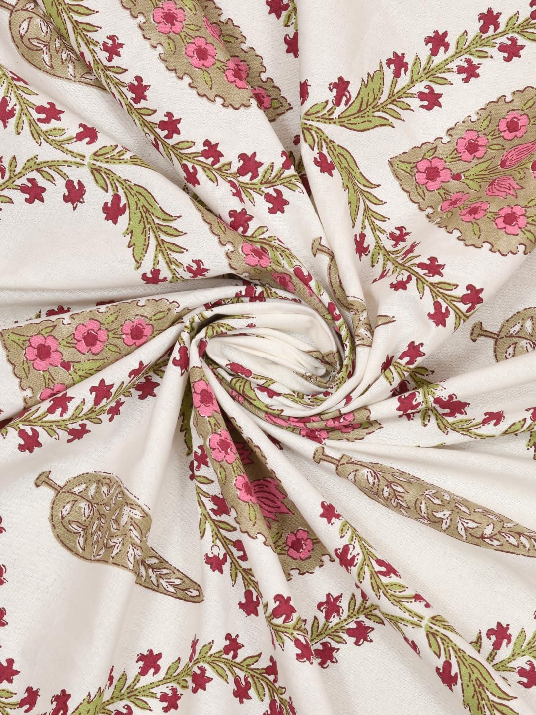 Clasiko 100% Cotton 6 Seater Round Table Cover; 72x72 Inches; Pink Beige Block Print