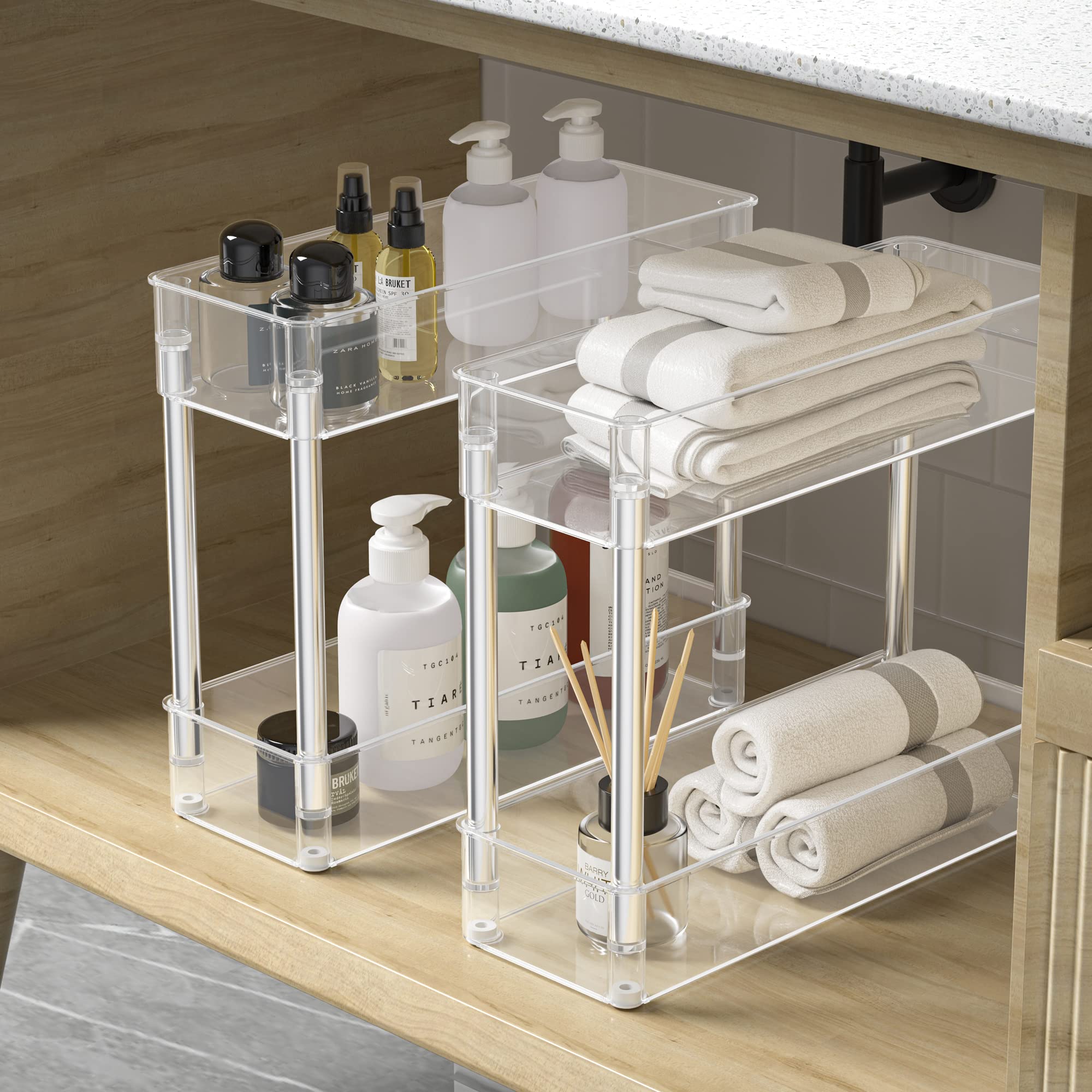 Tesoin Under Sink Organizers And Storage,4 Tier Clear Movable Slim Rolling Storage Cart Bathroom Organizer Under Cabinet Storage