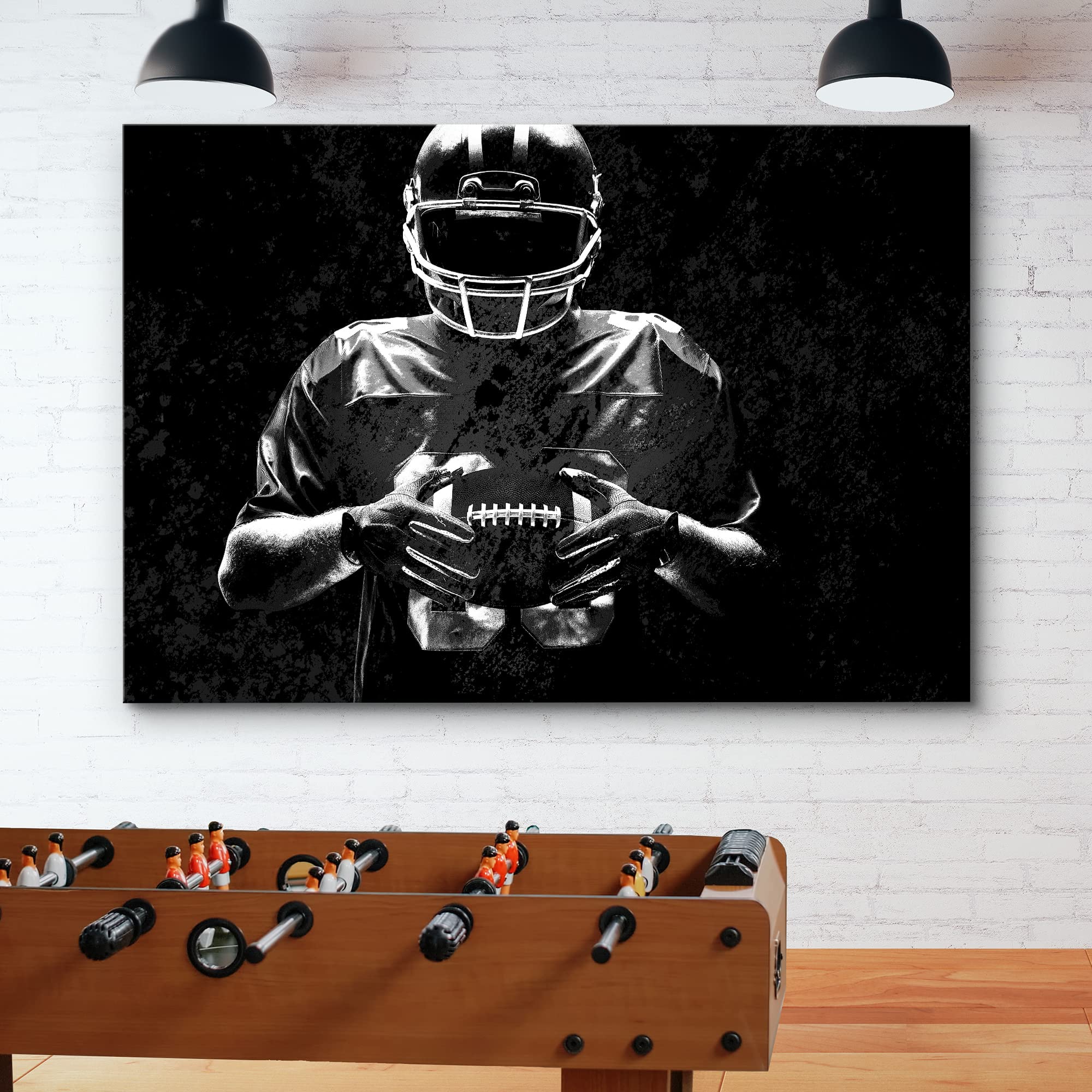 Wall26 Canvas Print Wall Art Black White Shadow Football Player Portrait Sports & Fitness Athletes Photography Realism Boy'S Bed