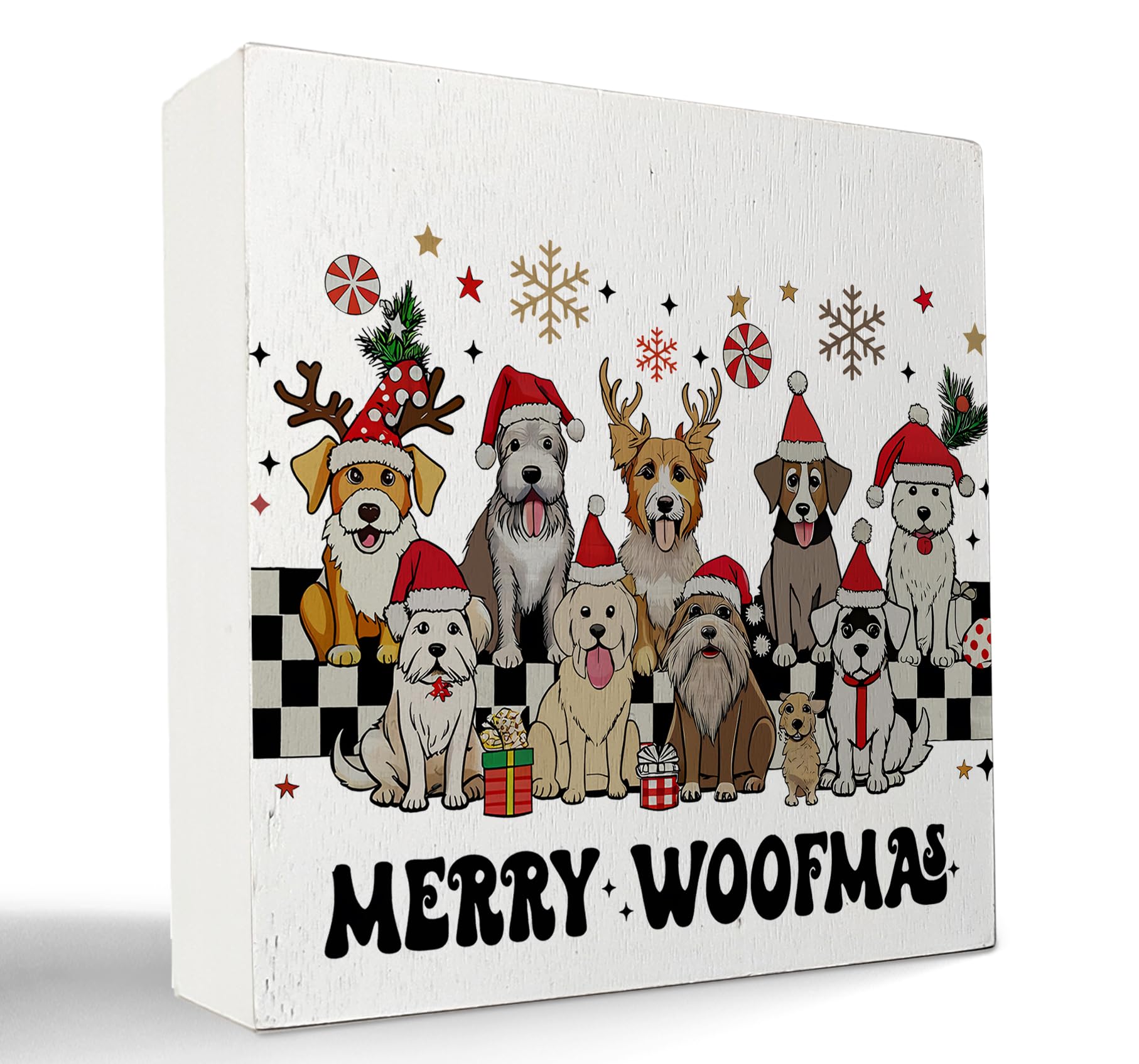 kunlisa Dog Christmas Wooden Sign, Dog Lover Gifts, Merry Woofmas Christmas Cute Puppy Holiday Wood Box Sign for Home Office Des
