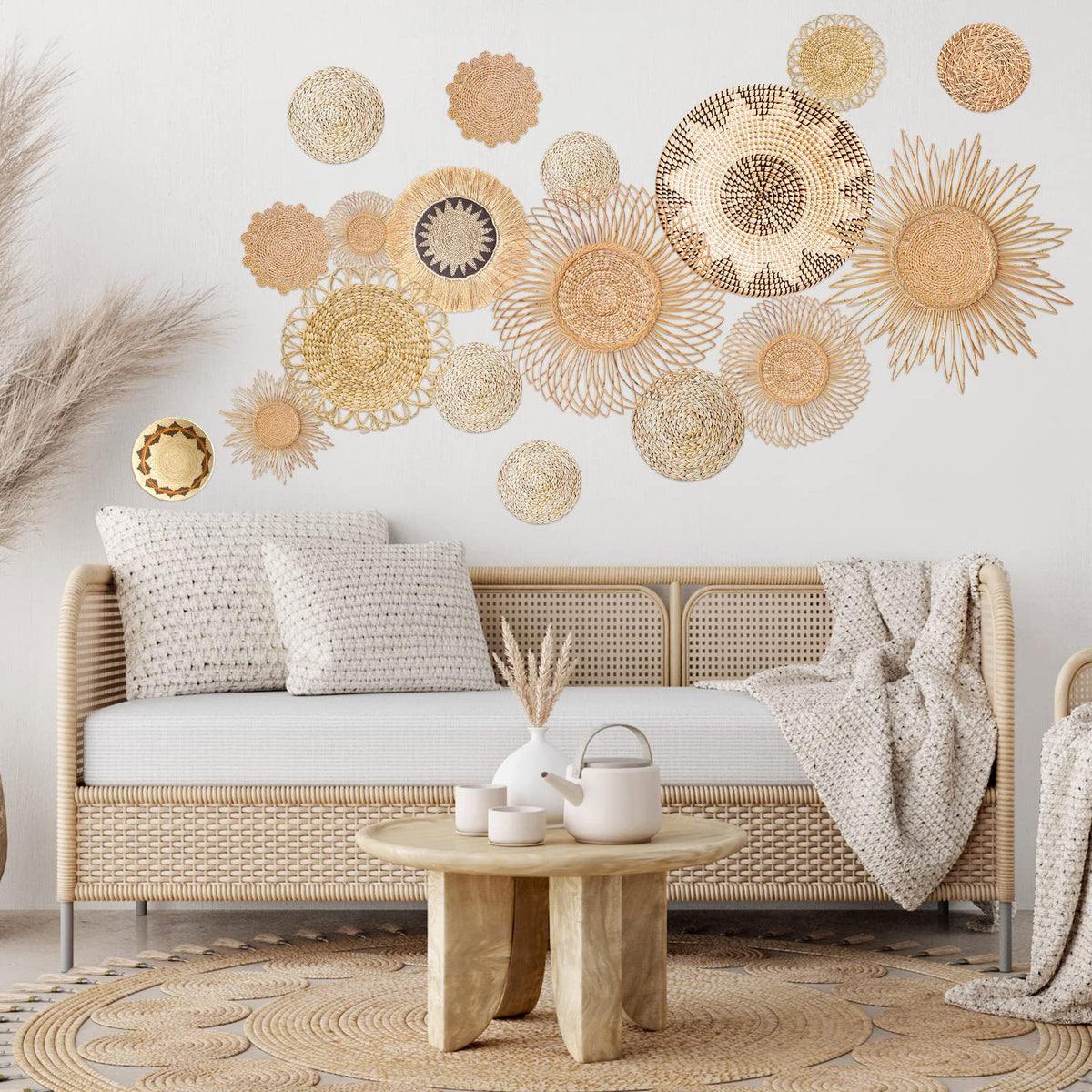 18Pcs Boho Basket Wall Decals Round Wall Sticker Modern Boho Wall Deco ...