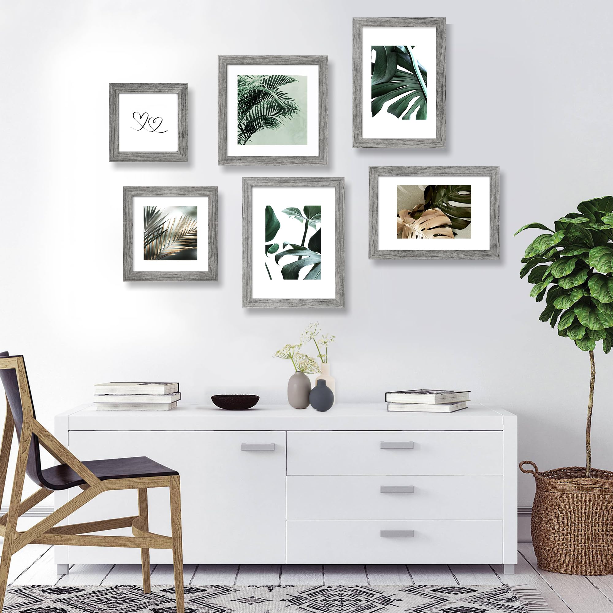 Hongkee 6x9 Picture Frame Set of 4, Made of Real Glass and Grey Wooden Frame - 6 by 9 Photo for Wall or Tabletop Display