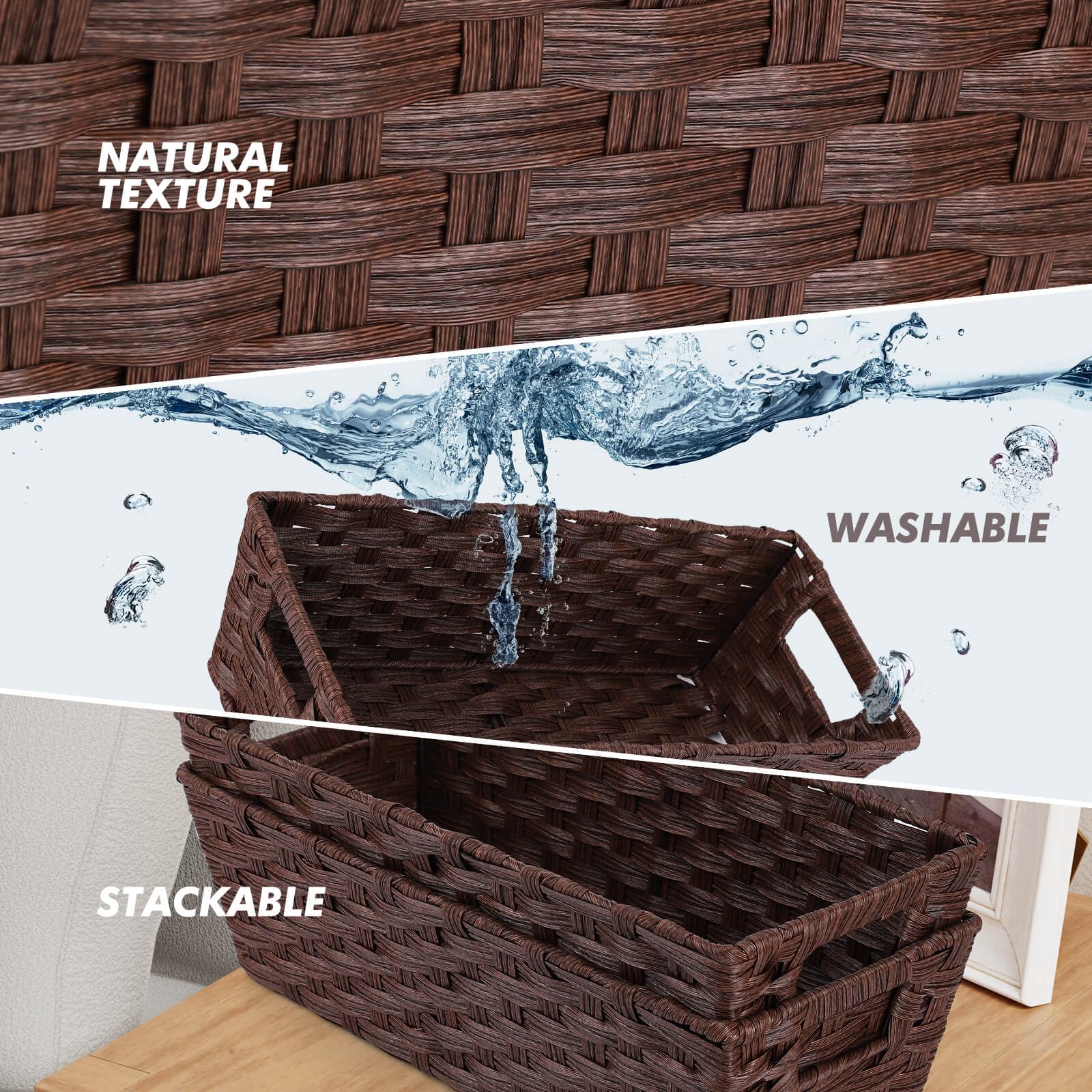 Onlytak Plastic Wicker Storage Baskets, Toilet Tank Baskets, Bathroom Baskets, Baskets For Decor, Woven Storage Baskets For Orga