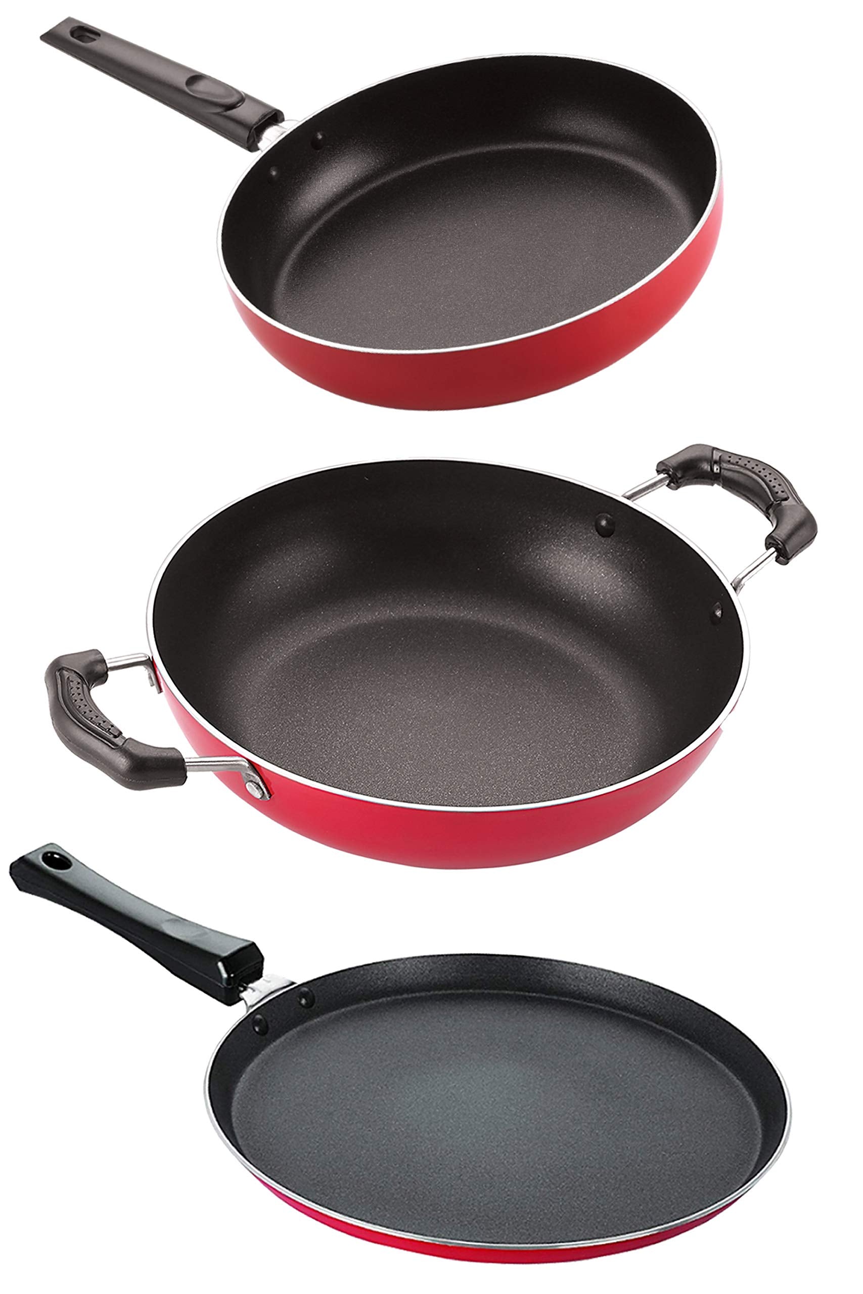 Nirlon Kitchen Pots & Pans Non Stick Cookware Set Of 3 Pieces (2.6Mm_Ft11_Kd12_Fp12)