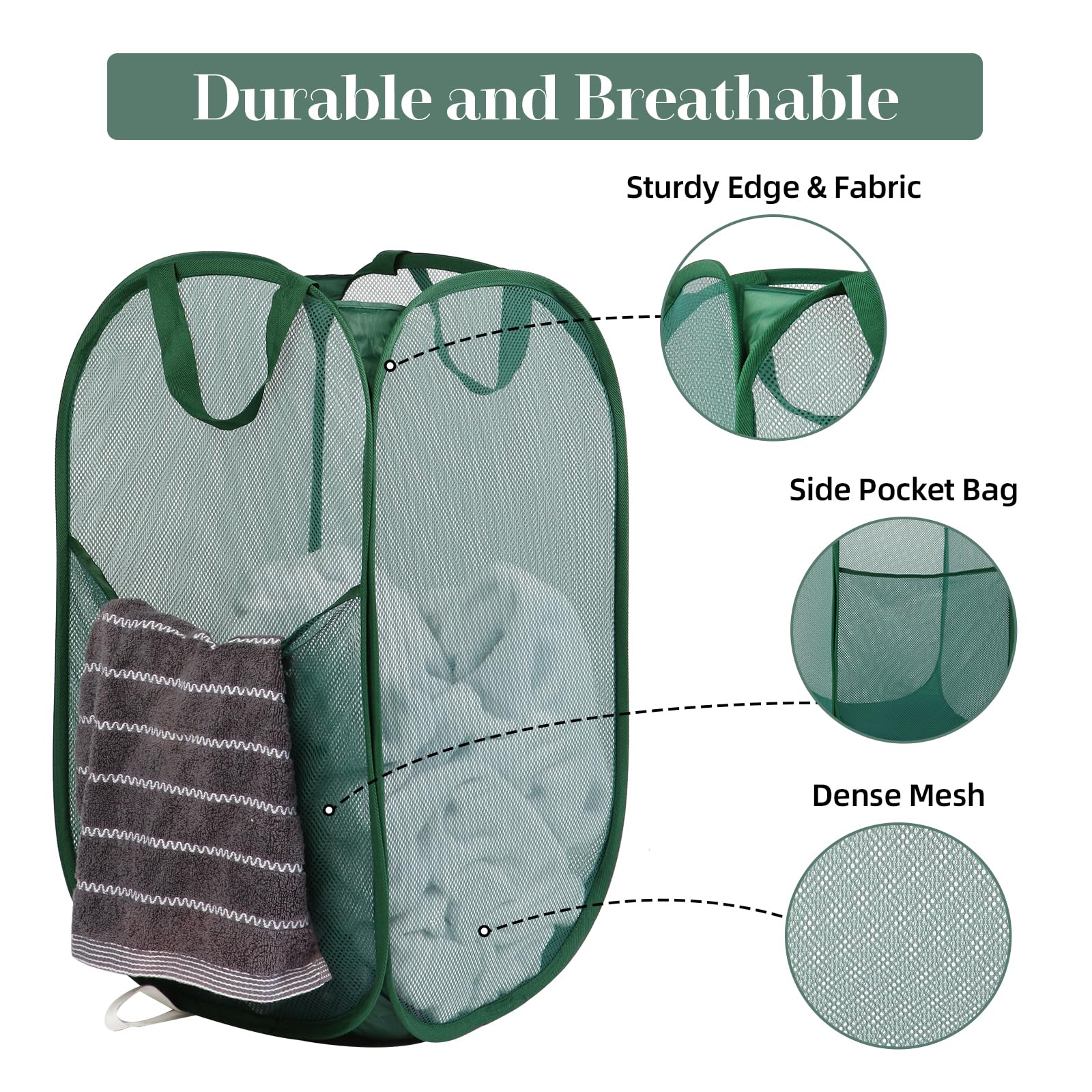 Durable Collapsible Laundry Baskets, Tear-Resistant Pop Up Hamper For Laundry, Foldable Clothes Hamper With Reinforced Carry Han