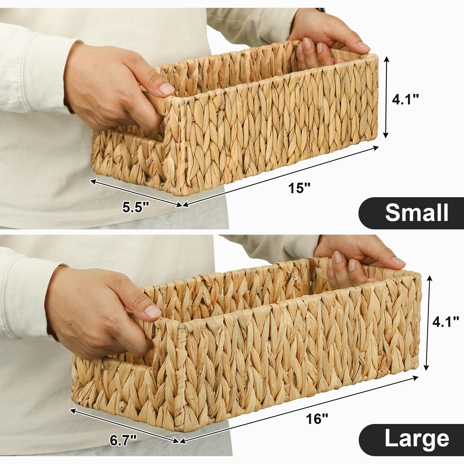 Graciadeco Nesting Small Wicker Basket, Water Hyacinth Toilet Paper Baskets Bathroom Organizer Woven Long Narrow Baskets For Org