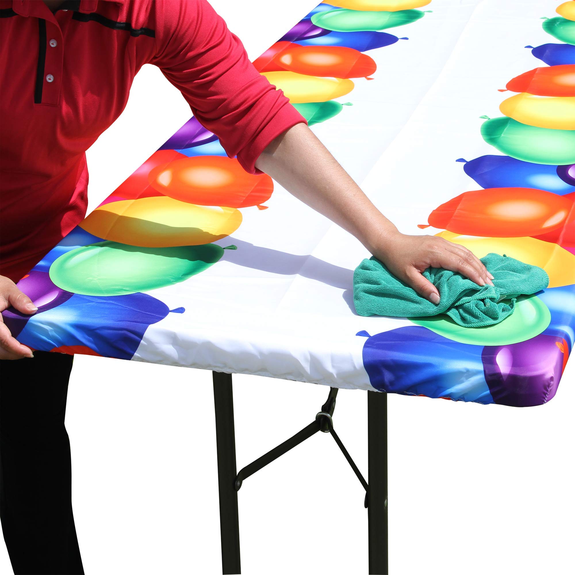 Tablecloth Plus Balloons Elastic Fitted Tablecloth For Folding Table - Waterproof Rectangular Peva Vinyl Cover With Elastic Rim
