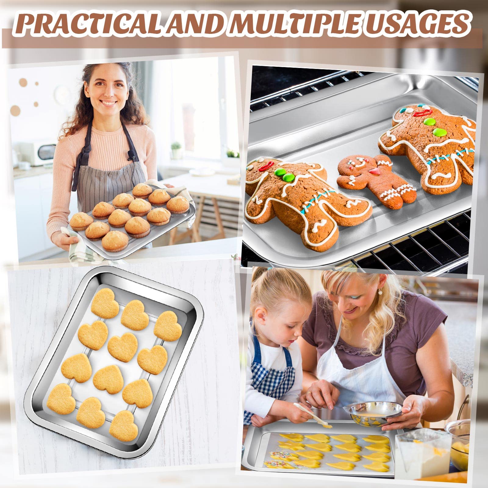 20 Pieces Baking Sheets Baking Tray For Oven Stainless Steel Nonstick Cookie Sheet Baking Pan Toaster Oven Tray 11 X 8 X 0.8 Inc