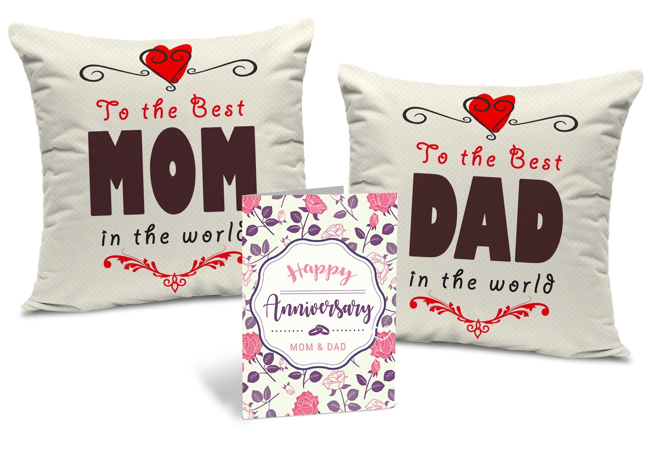 Tied Ribbons Gift For Fathers Day Mothers Day Birthday Anniversary Dad Mom Parents Set Of 2 Printed Cushion Cover Pillow With Fi