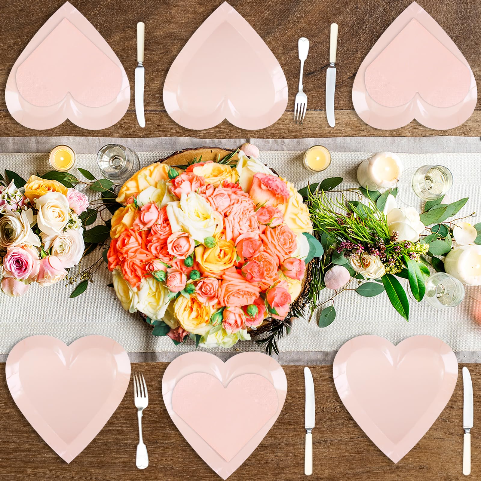 Valentine'S Day Party Supplies, Heart Shaped Disposable 9'' Paper Plates And 3 Ply Napkins For Best Mom Gift, Valentine'S Day En