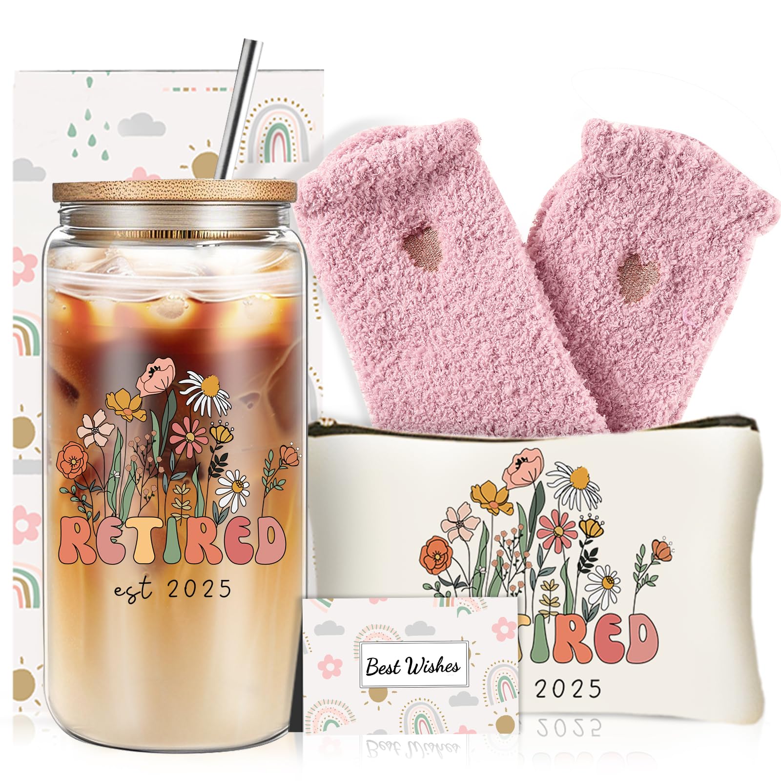 DHOH Retirement Gifts for Woman 2025.HappyRetirement Gift Set with Glass Cup, Farewell Going AwayLeaving Gifts for Retirees Teac