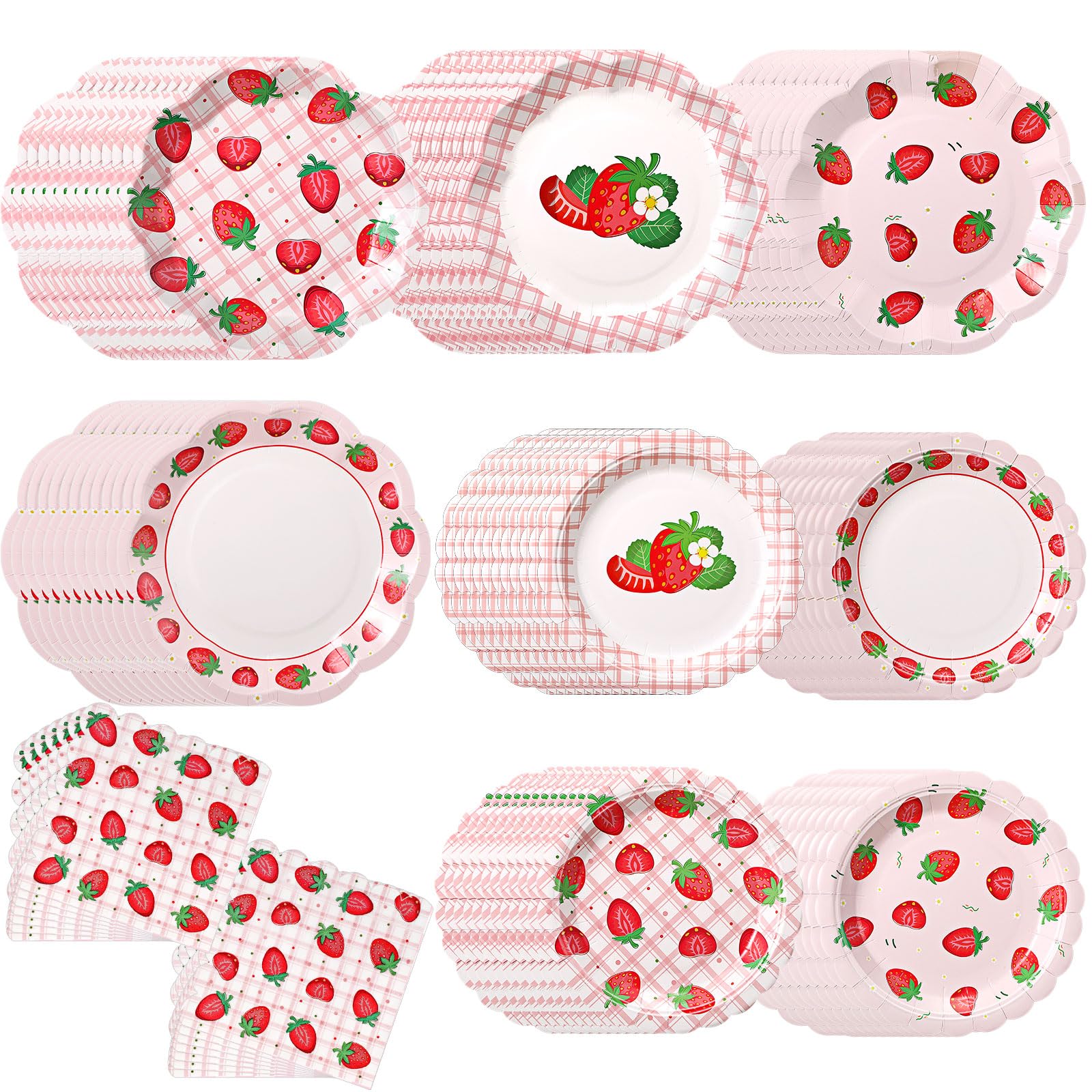Skybooly 144 Pcs 48 Guests Strawberry Birthday Plates and Napkins Party Supplies Berry First Birthday Paper Plates Napkins Dispo