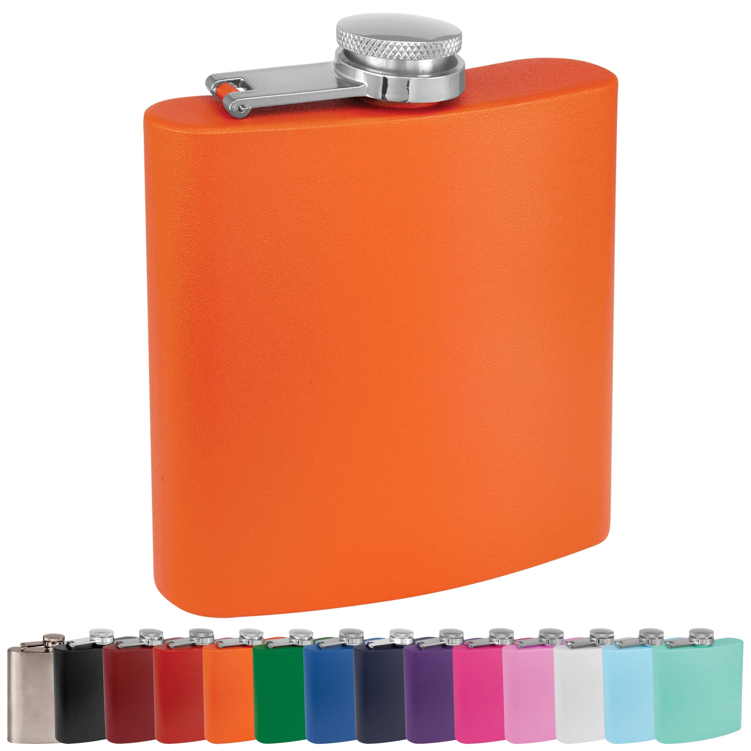 Clear Water Home Goods - 6 Oz Powder Coated Stainless Steel Hip Flask - Wedding Party - Groomsman - Bridesmaid (Matte Orange, 1)