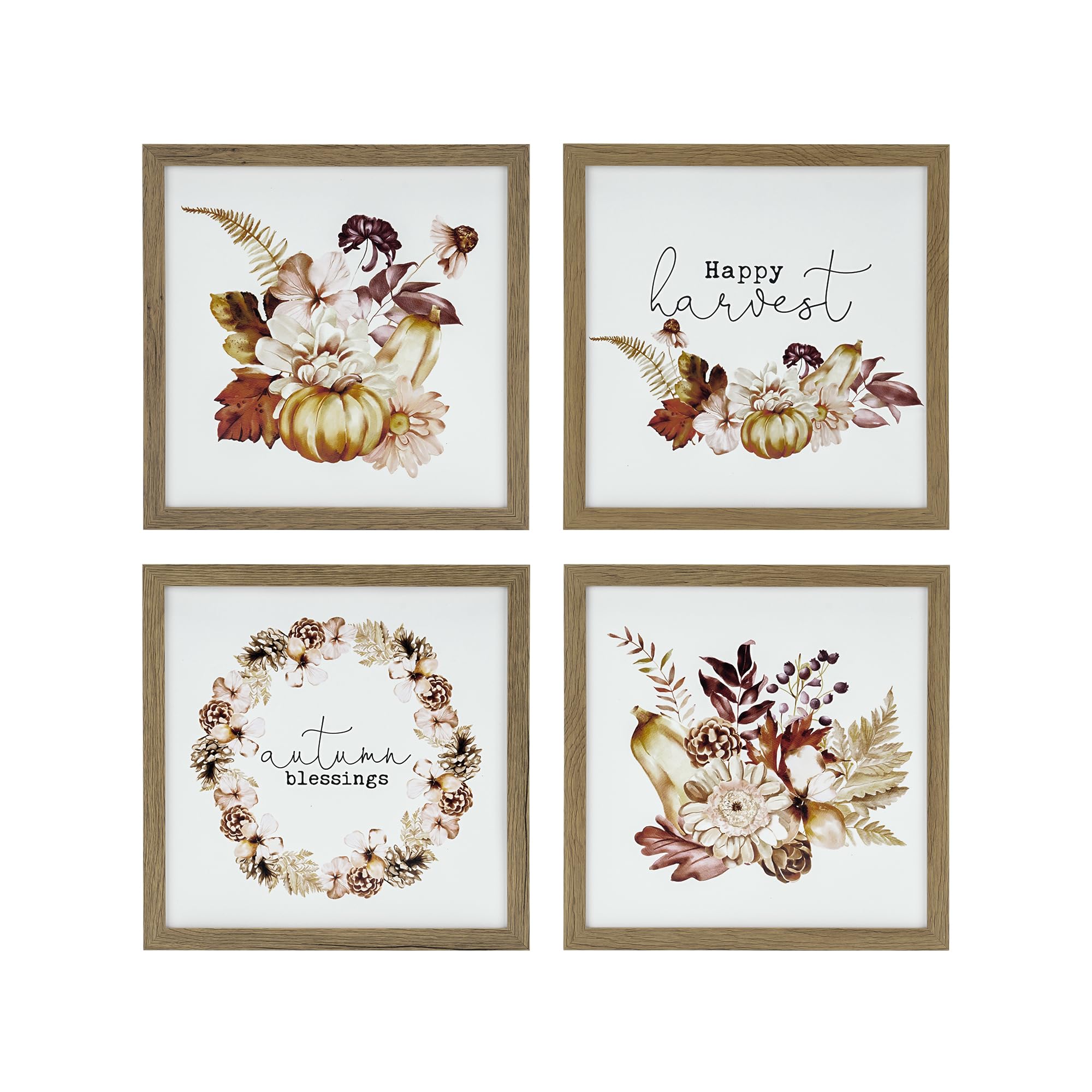 Artbyhannah Fall Wall Art Decor For Indoor Decorations Framed With Autumn Harvest Thanksgiving Pumpkin Prints, Extra Halloween P