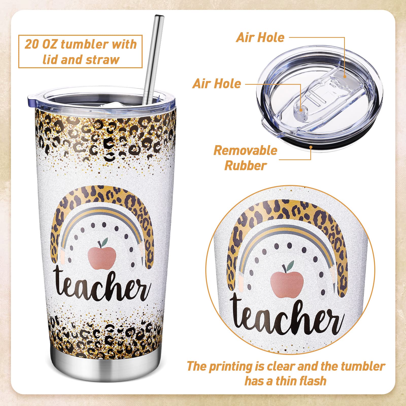 Nuenen 7 Pcs Teacher Gift For Women Teacher Appreciation Gift Rainbow Basket Include Tumbler Tote Bag Leather Bucket Card Key Ch