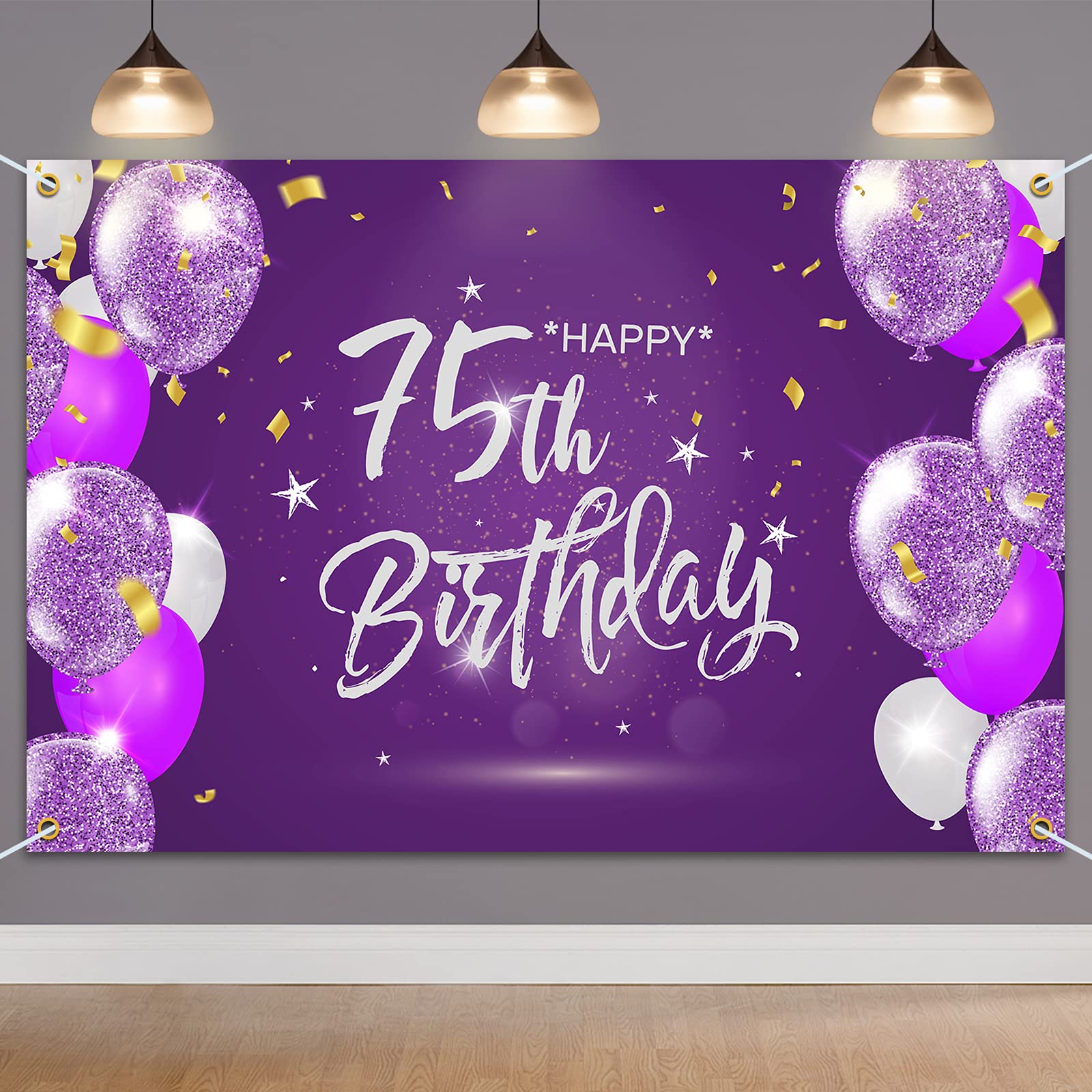 Hamigar 6X4Ft Happy 75Th Birthday Banner Backdrop - 75 Years Old Birthday Decorations Party Supplies For Women - Purple