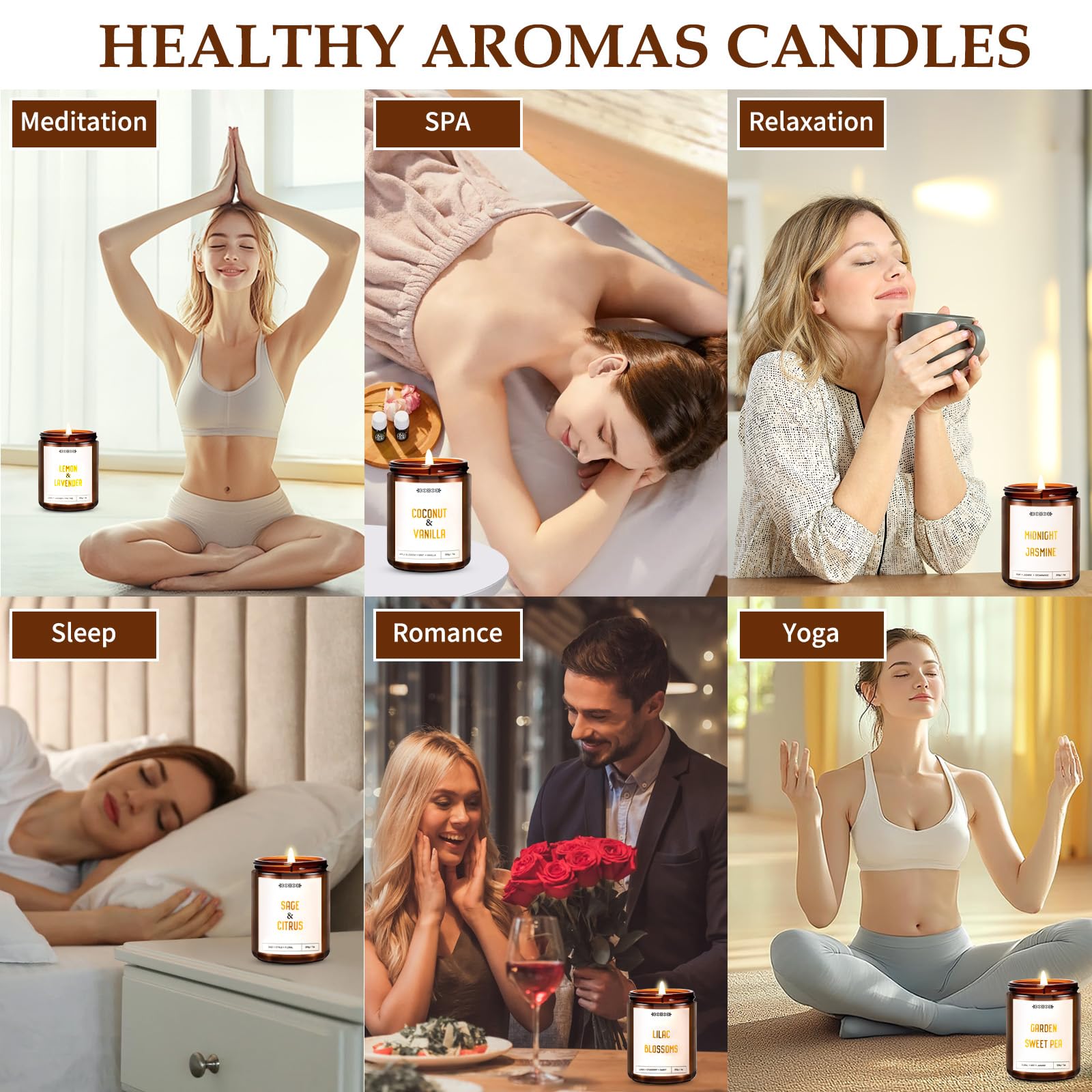 6 Pack Candles for Home Scented, Aromatherapy Candle Gift Set for Women, 42oz 330 Hour Burn Times, Natural Soy Wax Amber Jar Can