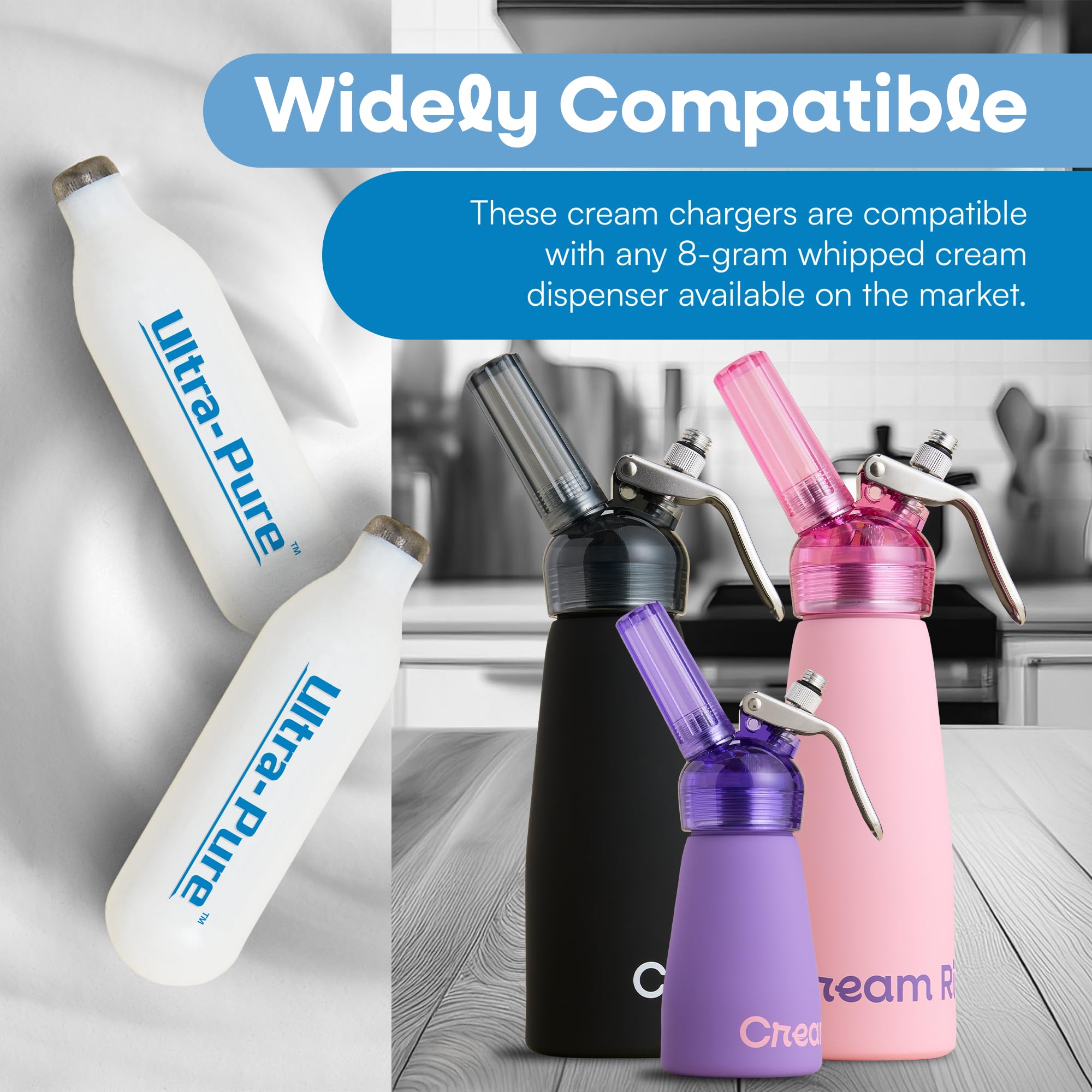 Ultra-Purewhip Whipped Cream Chargers | Whipped Cream Cartridges For Whipped Cream, Desserts & Cocktails | Fits With Any Standar