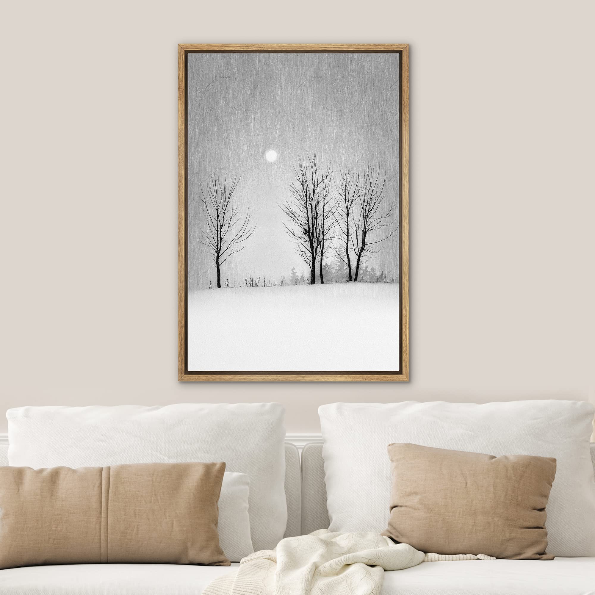 Signwin Framed Canvas Print Wall Art Winter Snowstorm Forest Trees Nature Wilderness Illustrations Realism Decorative Landscape