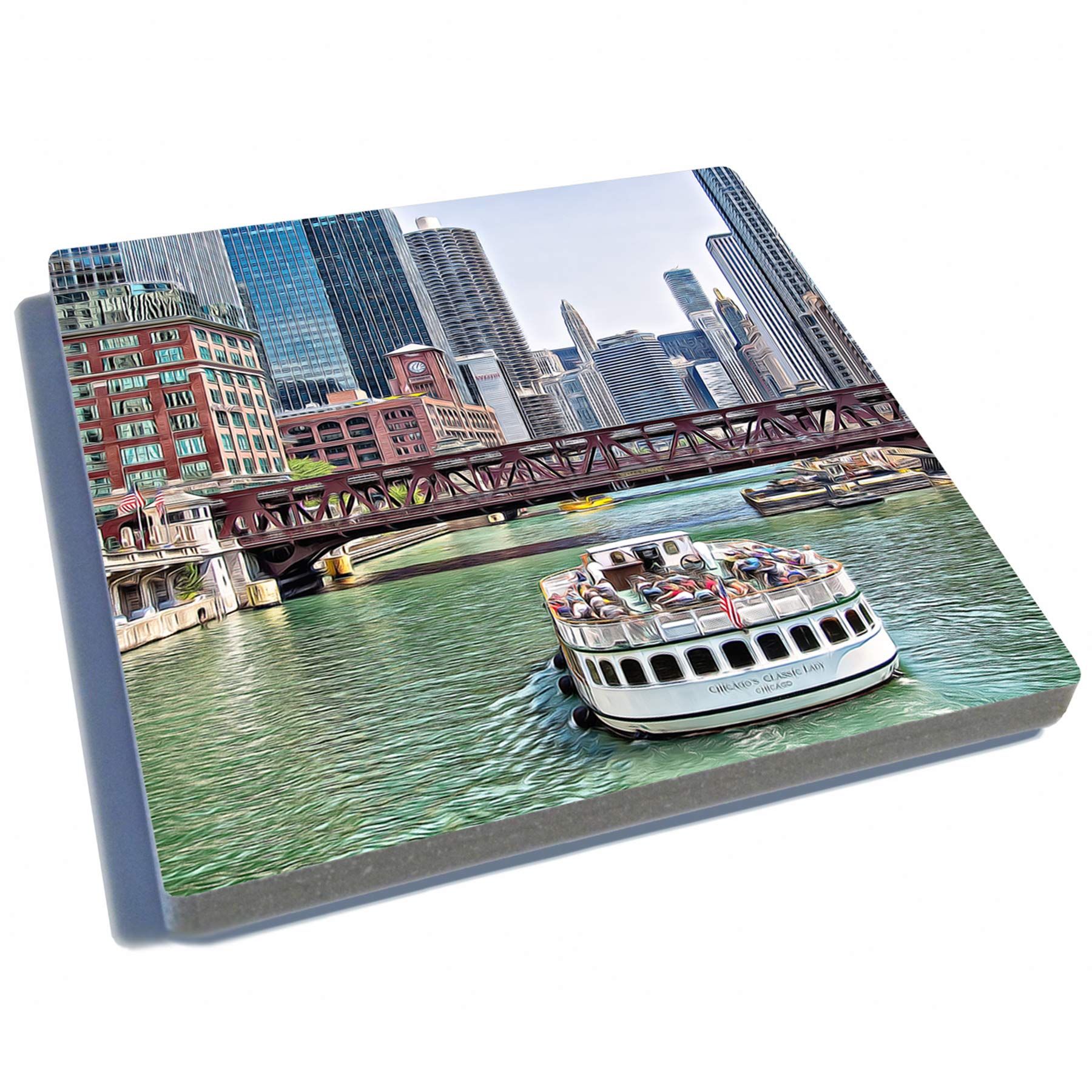 Exit82Art - Stone Drink Coasters (Set Of 4). Iconic Chicago. Tumbled Stone, Cork-Backed.