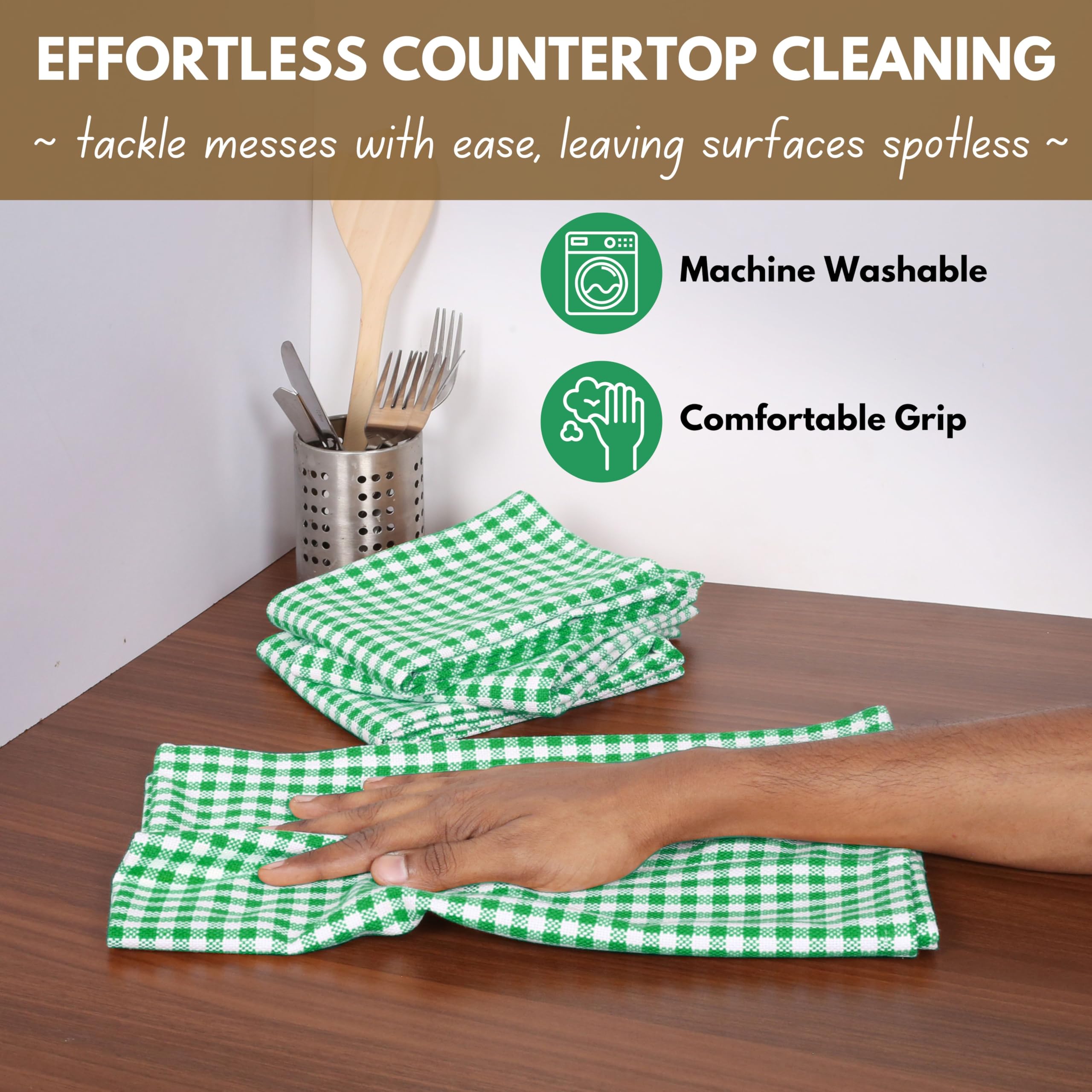 Native Fab Kitchen Dish Towels 16X26 Inches Set Of 4 Gingham Mini Check- 100% Cotton Dish Cloths For Washing Dishes, Absorbent H