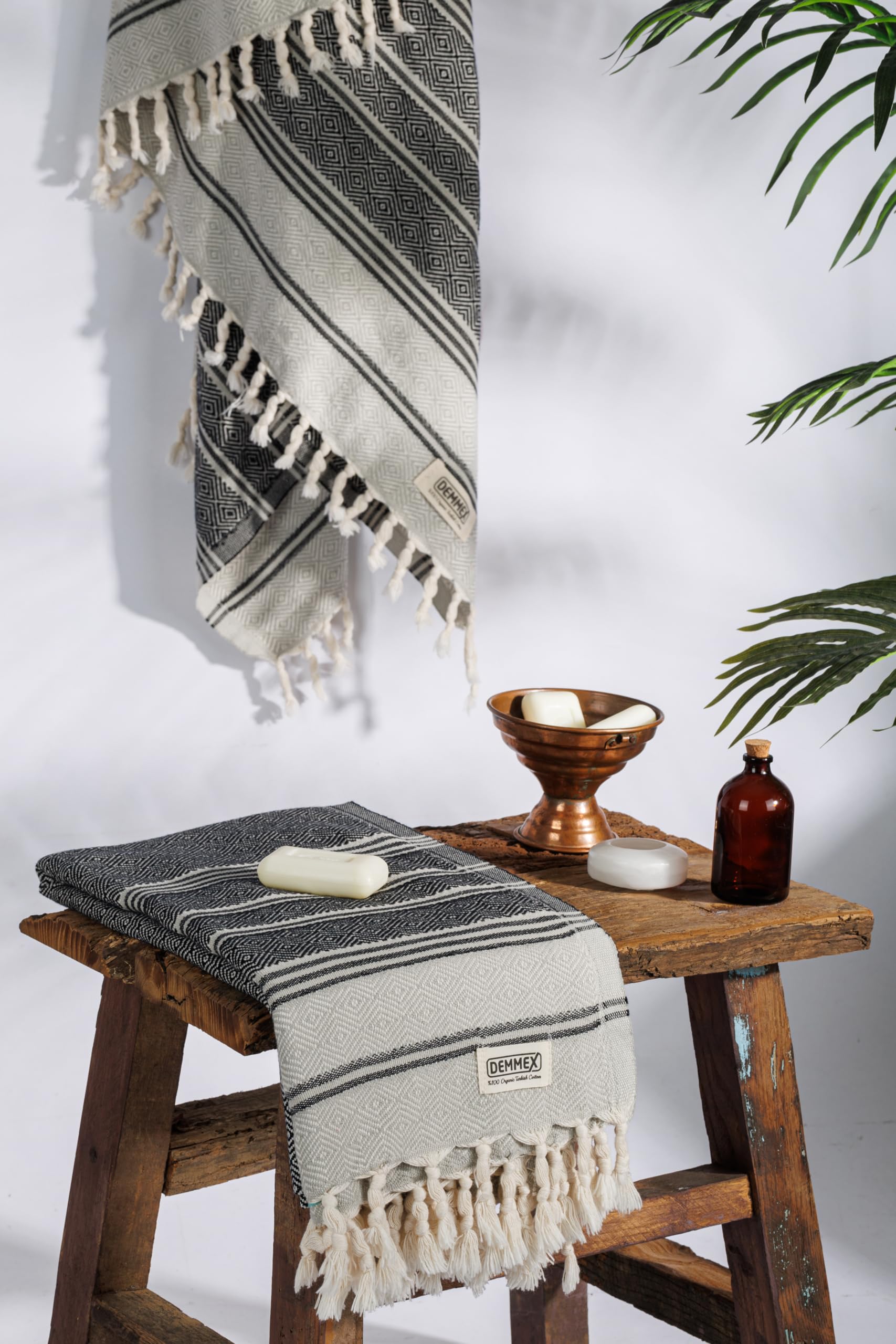 Demmex Certified Organic Turkish Cotton Beach And Bath Towel, Peshtemal Towel Blanket, Prewashed, Diamond Weave, 71X36 Inches (B