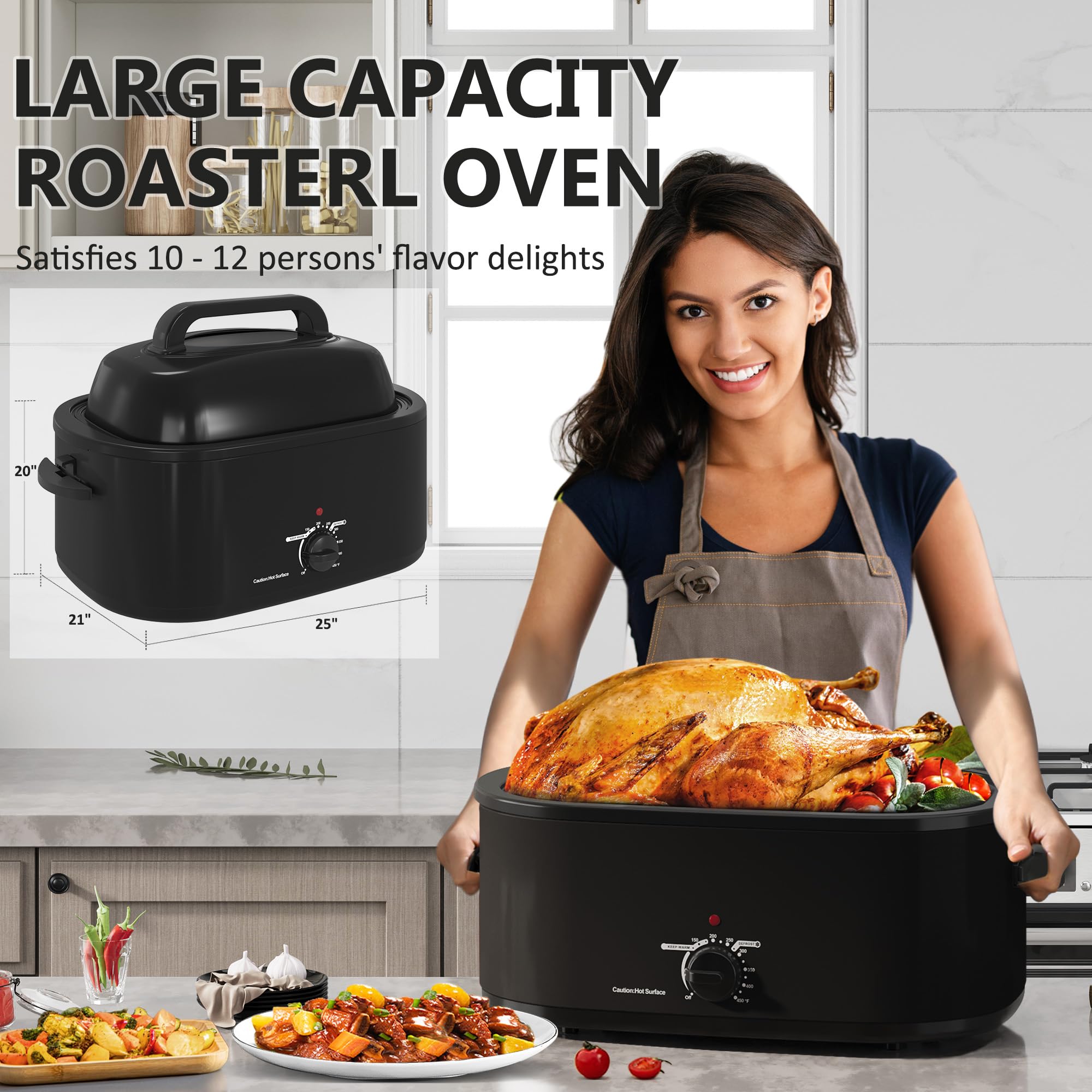 Sunvivipro Roaster Oven 28 Quart, Electric Roaster Oven With Visible & Self-Basting Lid, Turkey Roaster Oven With Removable Pan