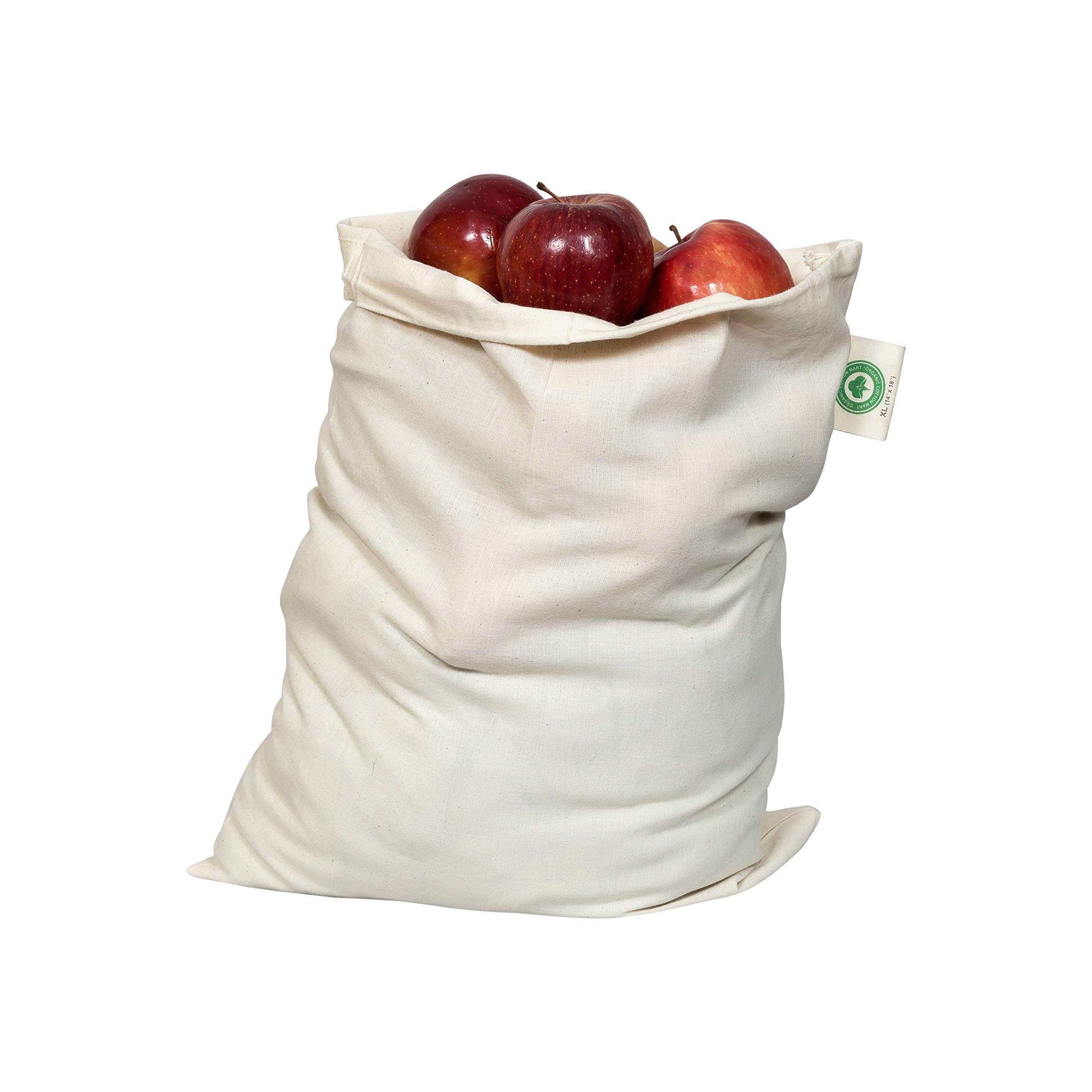 Food Grade Bulk Storage Bags - 6 Pack, Xl Size, 100% Organic Cotton Drawstring Bags - Flour Sack Bags - Reusable, Washable Musli