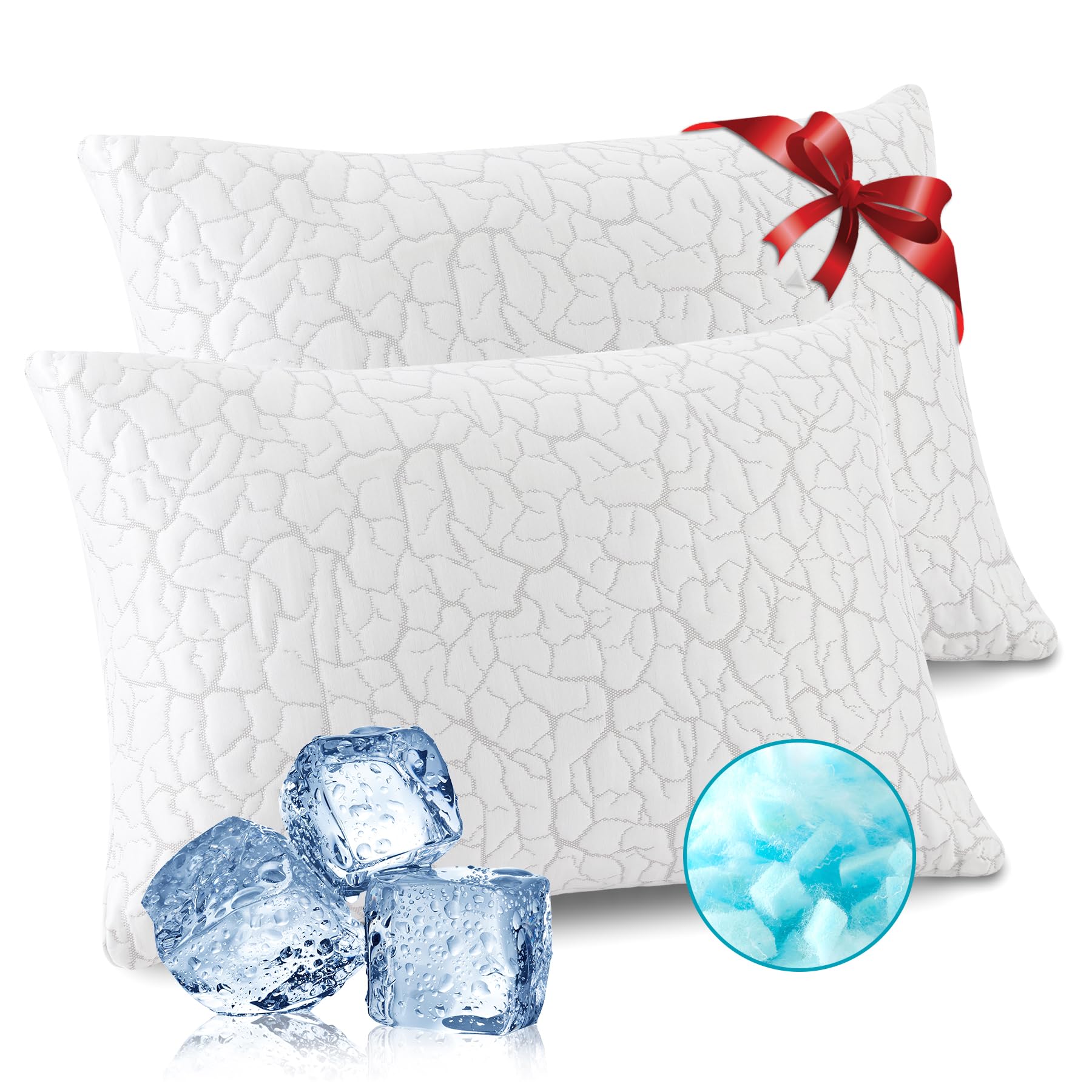 Wgakced Cooling Pillows For Sleeping 2 Pack, Adjustable Shredded Memory Foam Pillows King Size, Firm Bed Pillows For Side, Back,