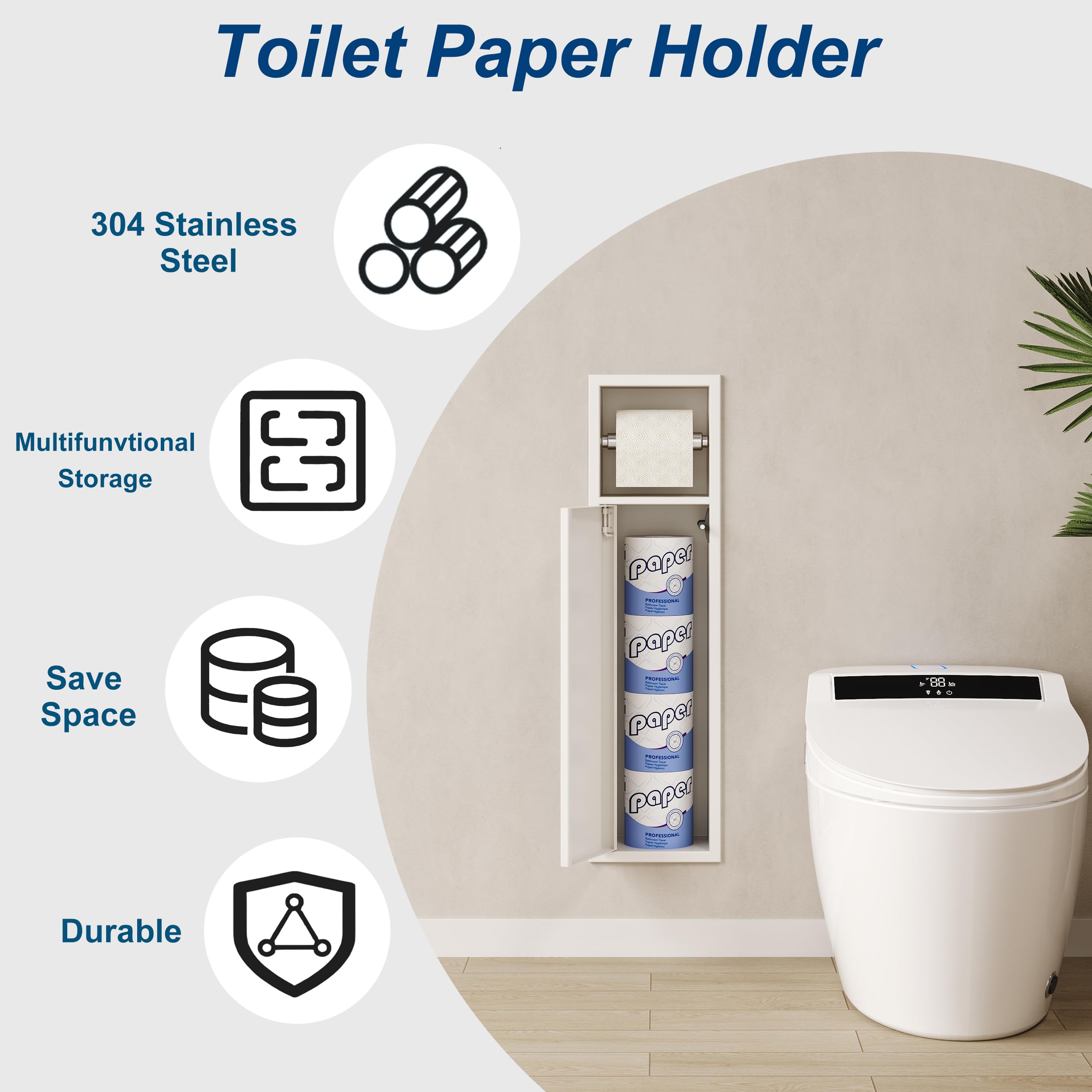 Neodrain Recessed Toilet Paper Holder, In Wall Toilet Paper Holder, 304 Stainless Steel Tissue Paper Holder With Dispense And St