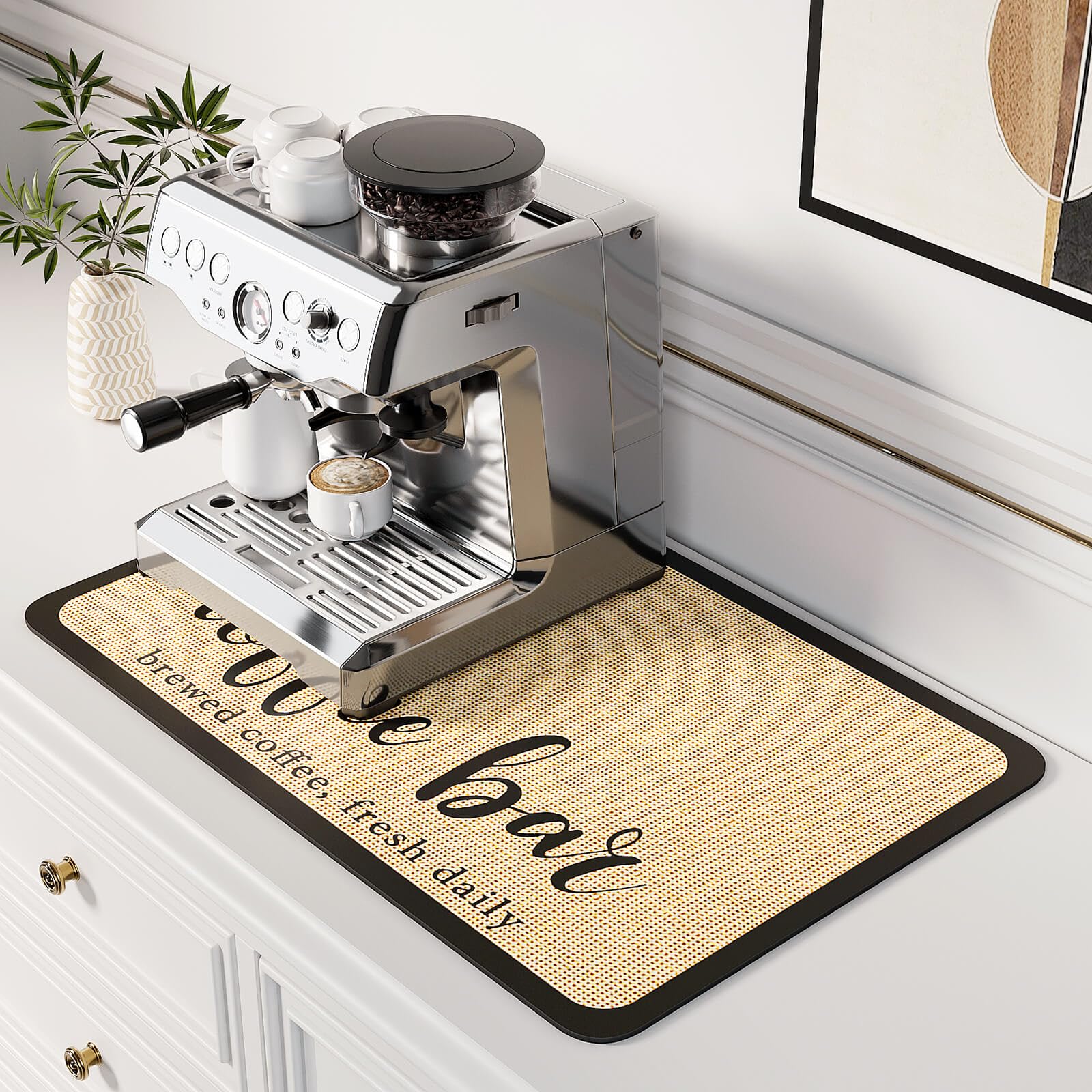 DK177 Coffee Mat - Dish Drying Mat for Kitchen Counter, Hide Stain, Absorbent with Waterproof Rubber Backing, Fit Kitchen Dish R