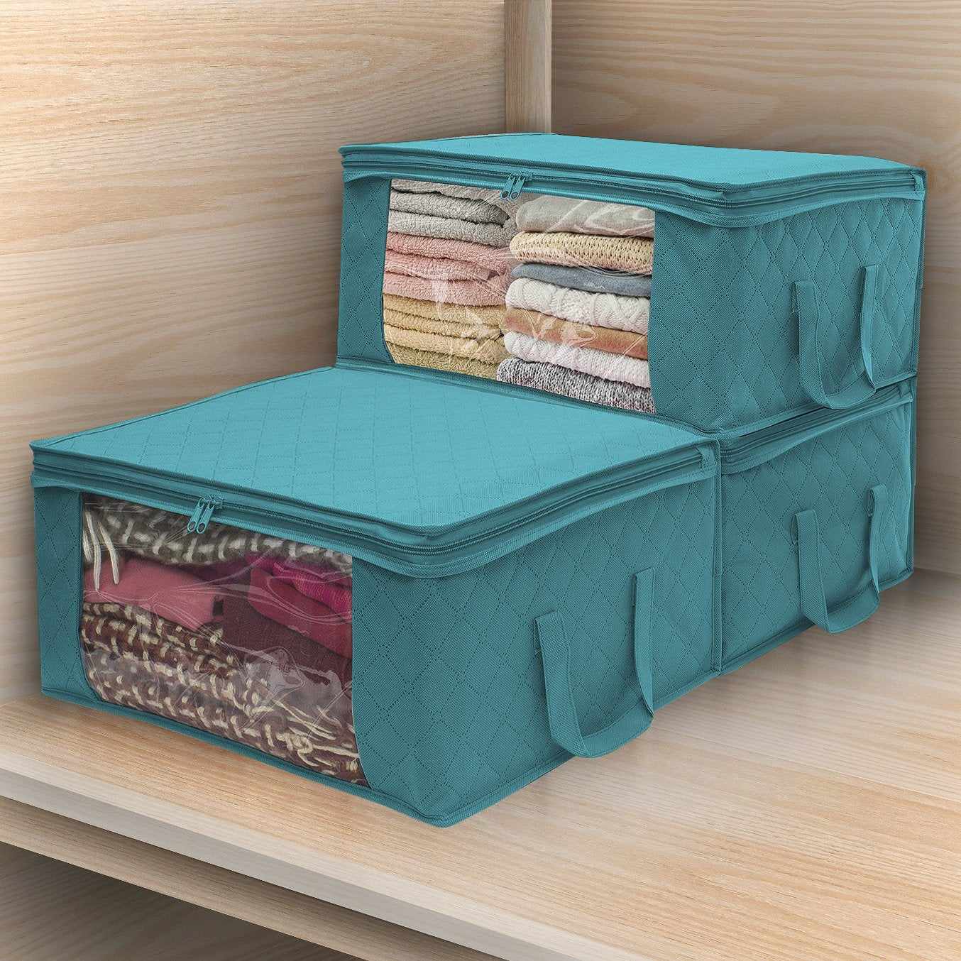 Sorbus Foldable Storage Bag Organizers, Large Clear Window & Carry Handles, Great for Clothes, Blankets, Closets, Bedrooms, and