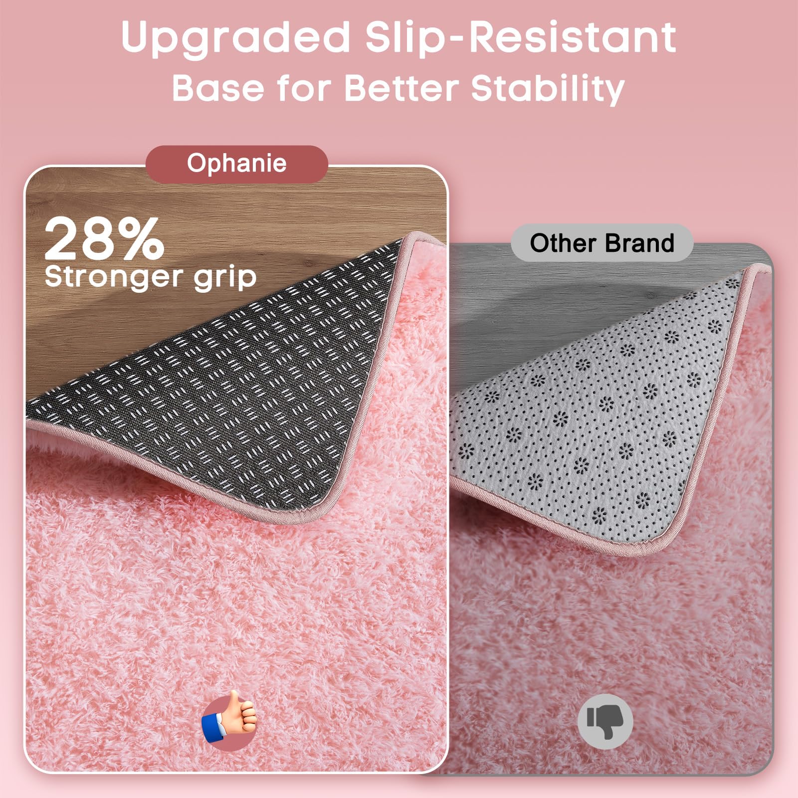 Ophanie 3x5 Pink Rug, Bedside Preppy Dorm Area Rug, College Essentials Non Slip Small Carpets for Bedroom, Anti Slip Fluffy Livi