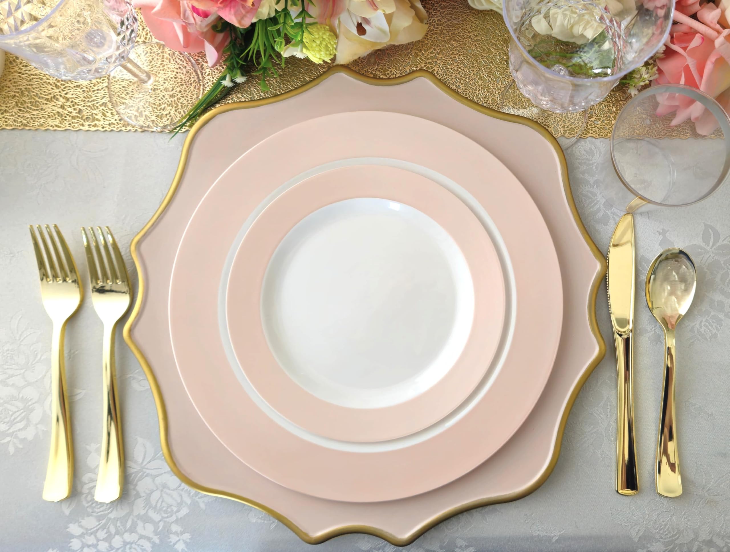 ' Occasions '' 40 Pieces Plates Pack, Disposable Wedding Party Plastic Bowls (12 Oz Soup Bowl, White In White & Pearled Pink Bl