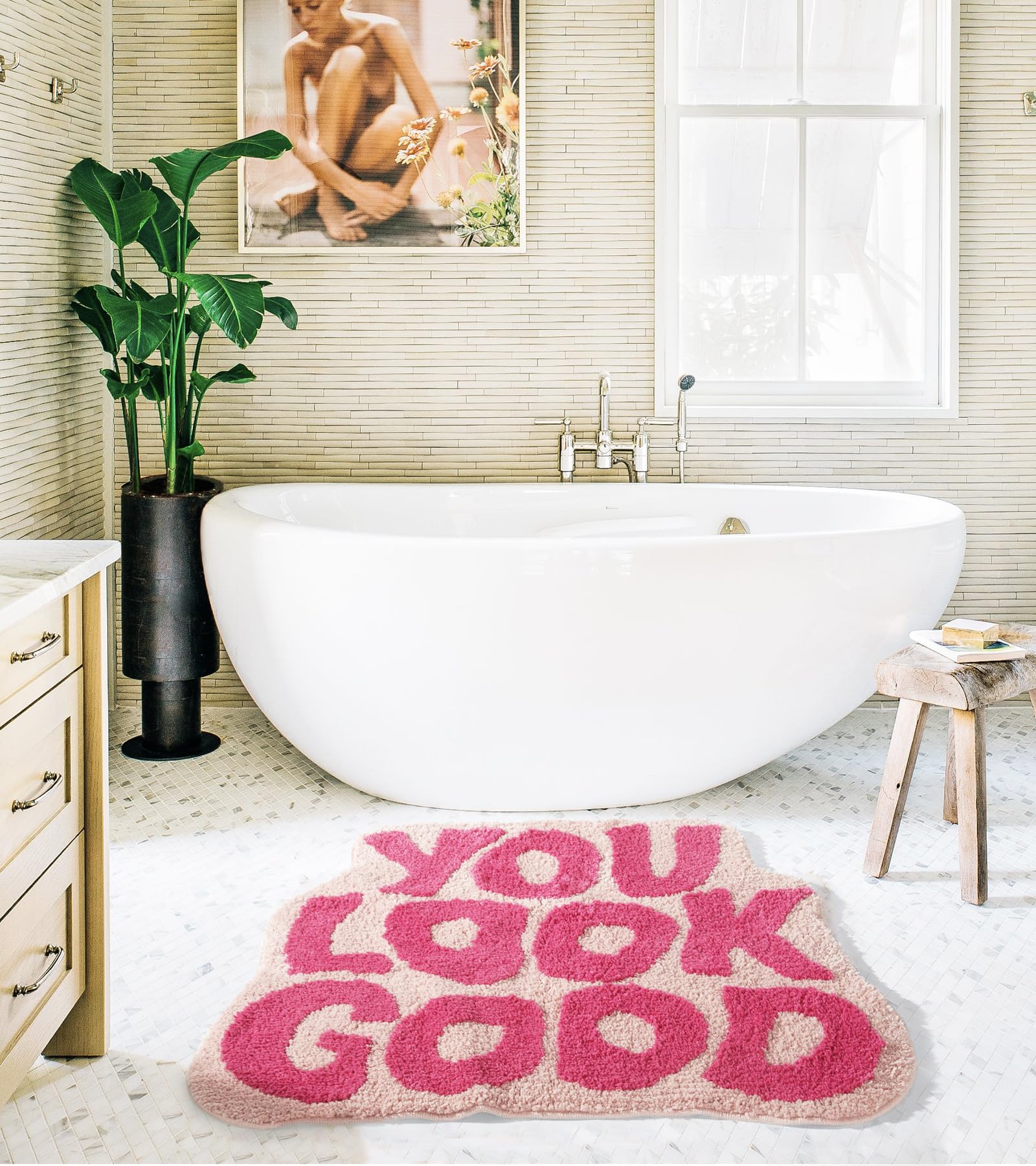 Dyefury ?????????? ????'' ?? ????'' You Look Good Bath Mat Pink,Cute Bathroom Rugs For Girls Fun Funny Funky Rug Bedroom Pink Pr