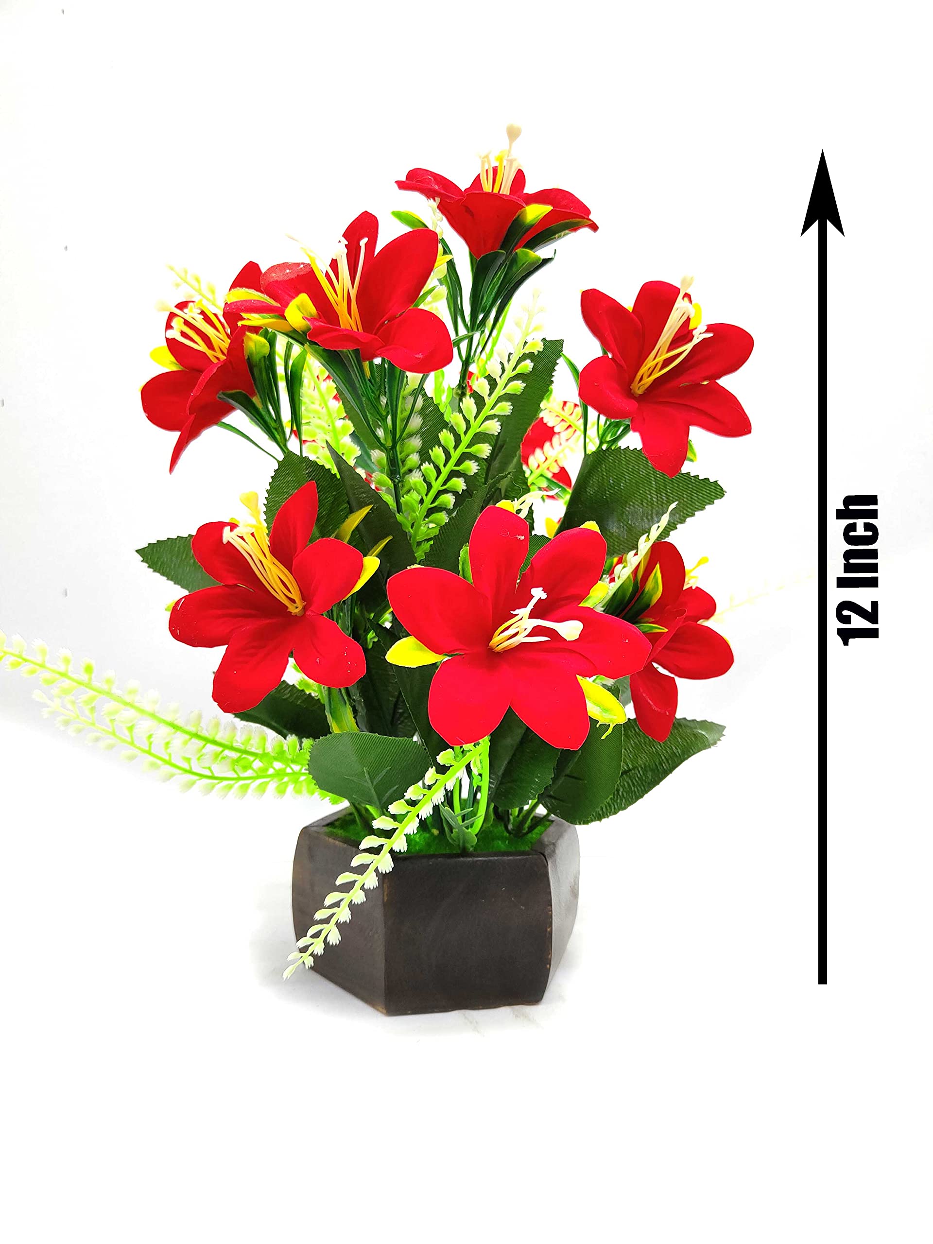 Unique Flowers Artificial Cherry Blossom Flower Bunch With Wooden Pot For Home Decoration, Living Room, Bedside Table, Arrangeme