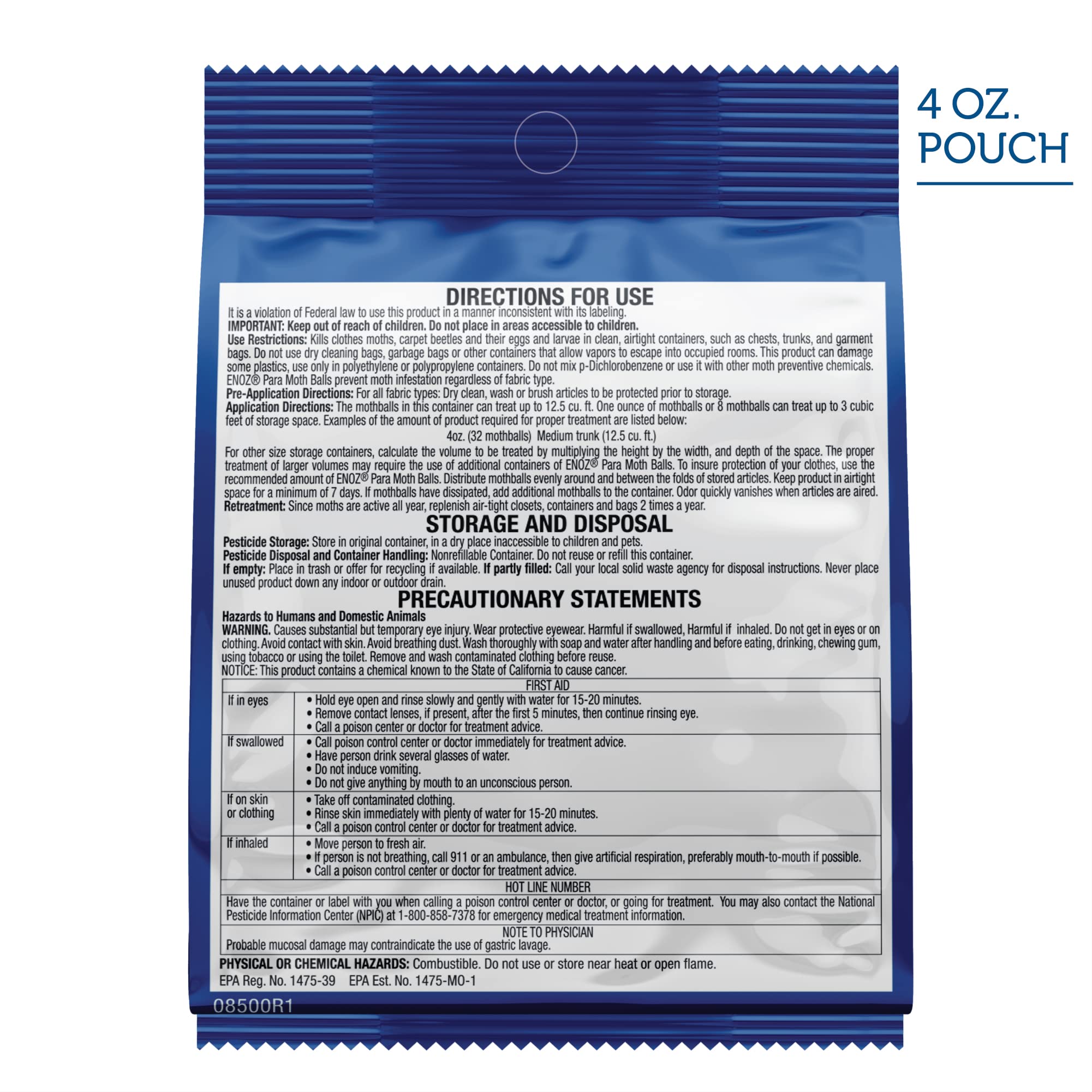 Enoz Para Moth Balls, Kills Clothes Moths And Carpet Beetles, No Clinging Odor, 4 Oz (Pack Of 4)