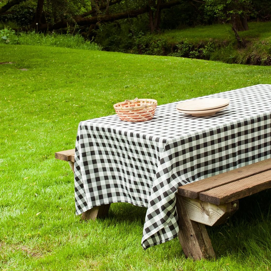 Ltc Linens 60 In. X 102 In. Black And White Checkered Rectangular Tablecloth-Black Gingham Table Cloth For 6 Feet Rectangle Tabl
