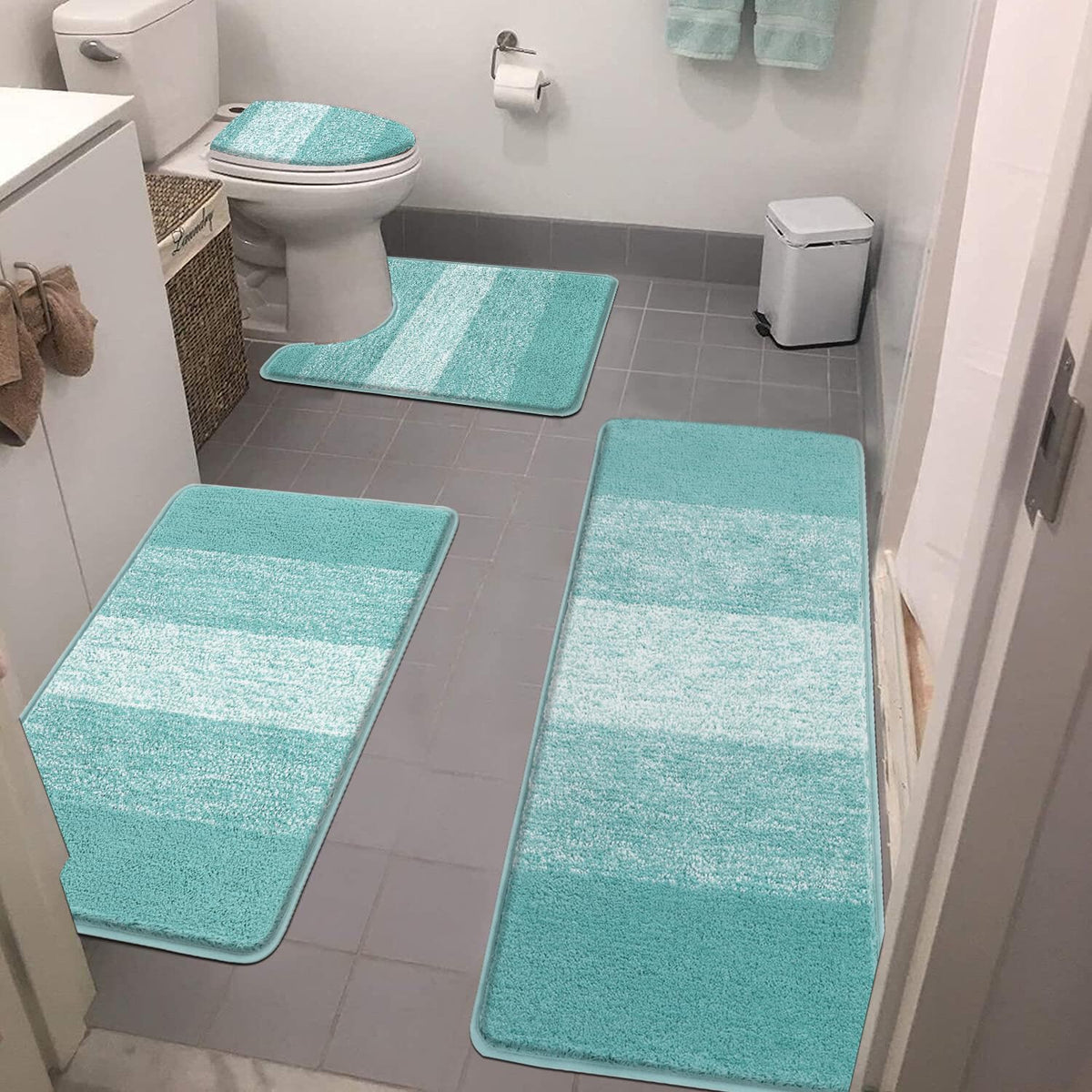 Bsmathom Bath Rug Set 4 Piece With Toilet Lid Cover And Rug Set, Absorbent Non-Slip Bath Rugs Washable, Soft Shaggy Bathroom Mat
