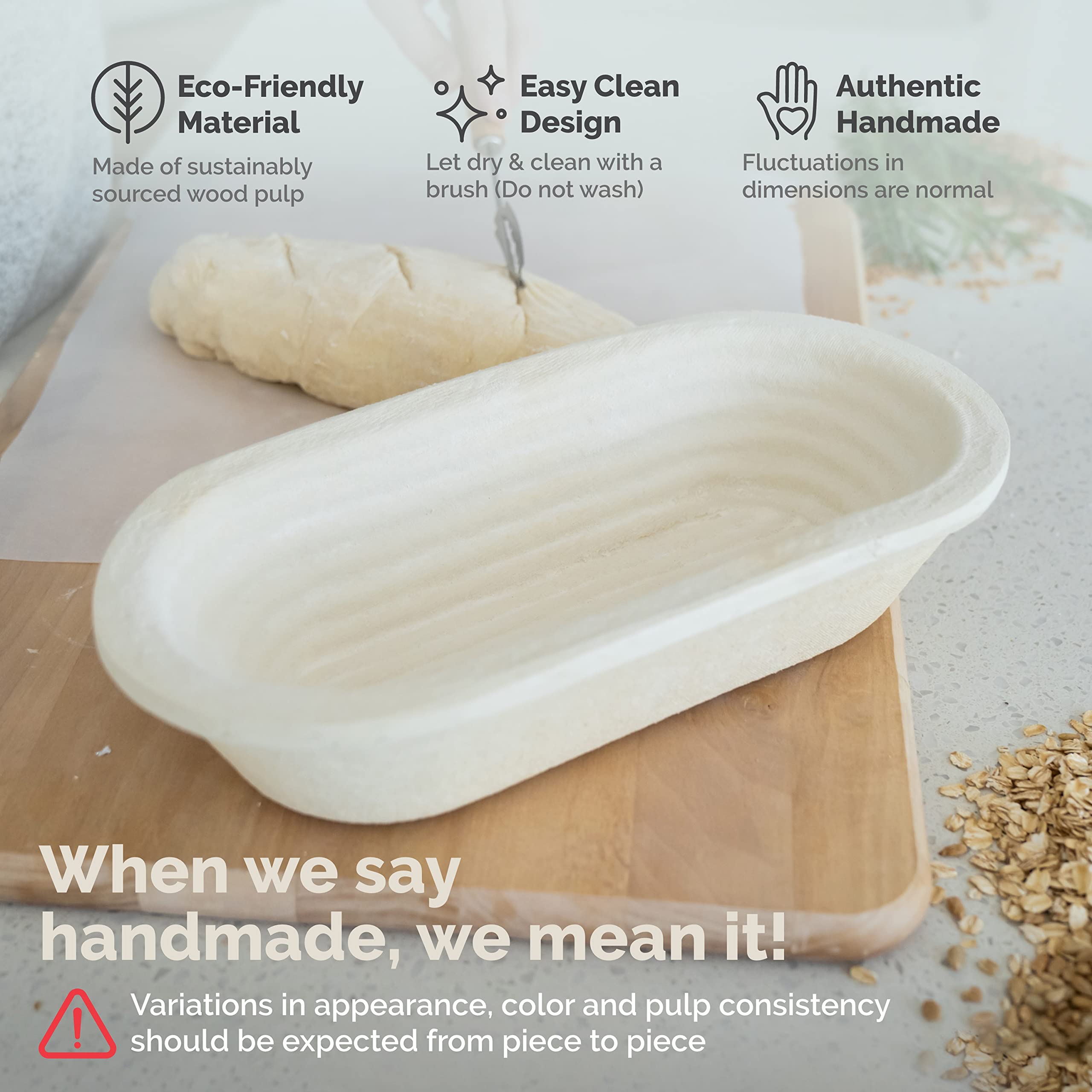 Bulka Oval Banneton Bread Proofing Basket Spruce Wood Pulp 750G Groove, Sourdough Bread Baking Supplies Brotform - Batard Dough