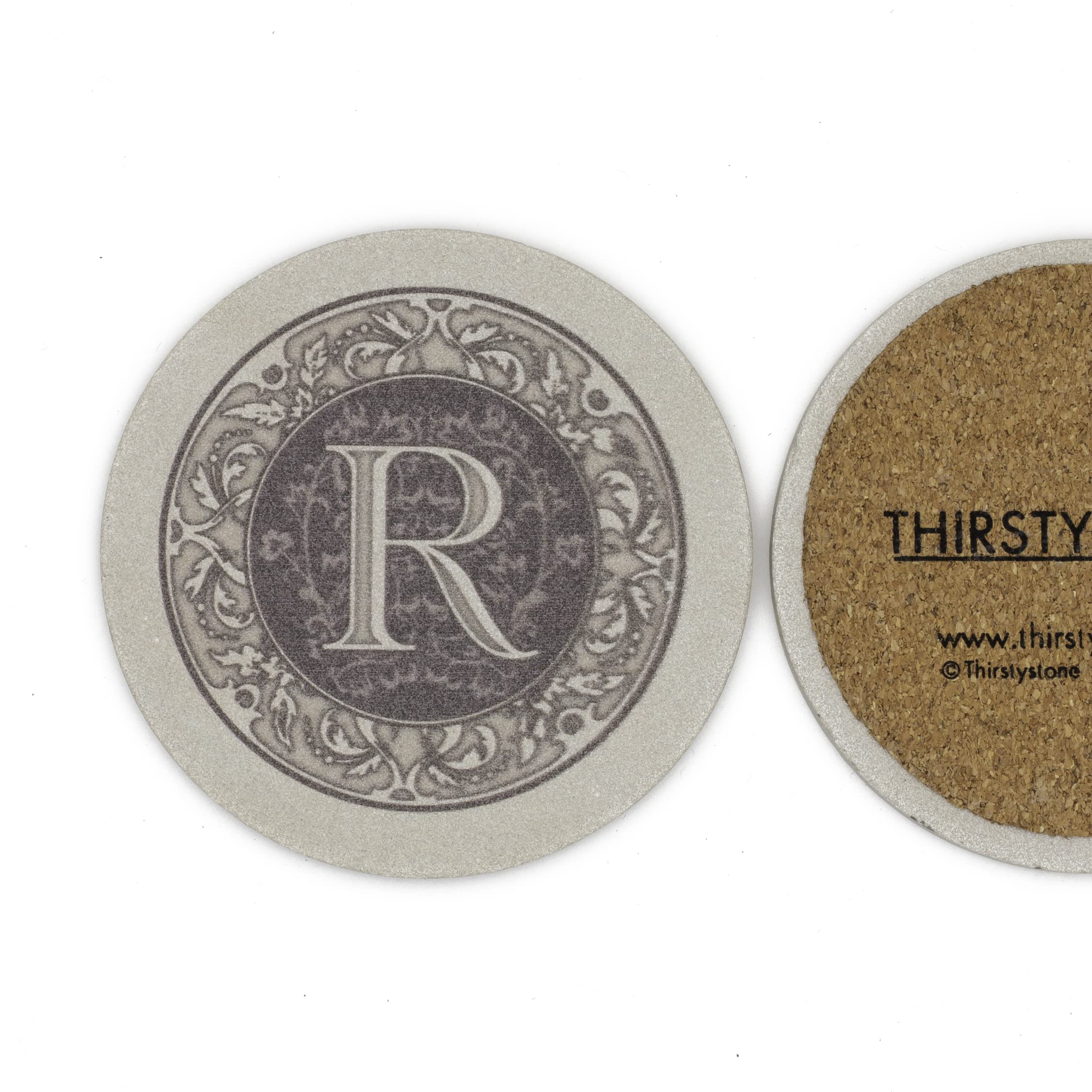 Thirstystone Monogram Letter R Absorbent Sandstone Coaster 4-Pack Made In The Usa Decorative, Absorbent, Easily Wipes Clean