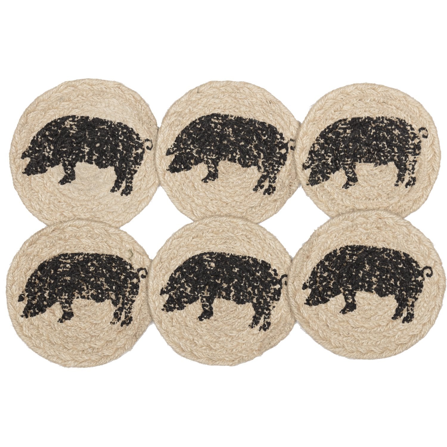 VHC Brands Sawyer Mill Charcoal Table D  cor, Coaster Set, Pig