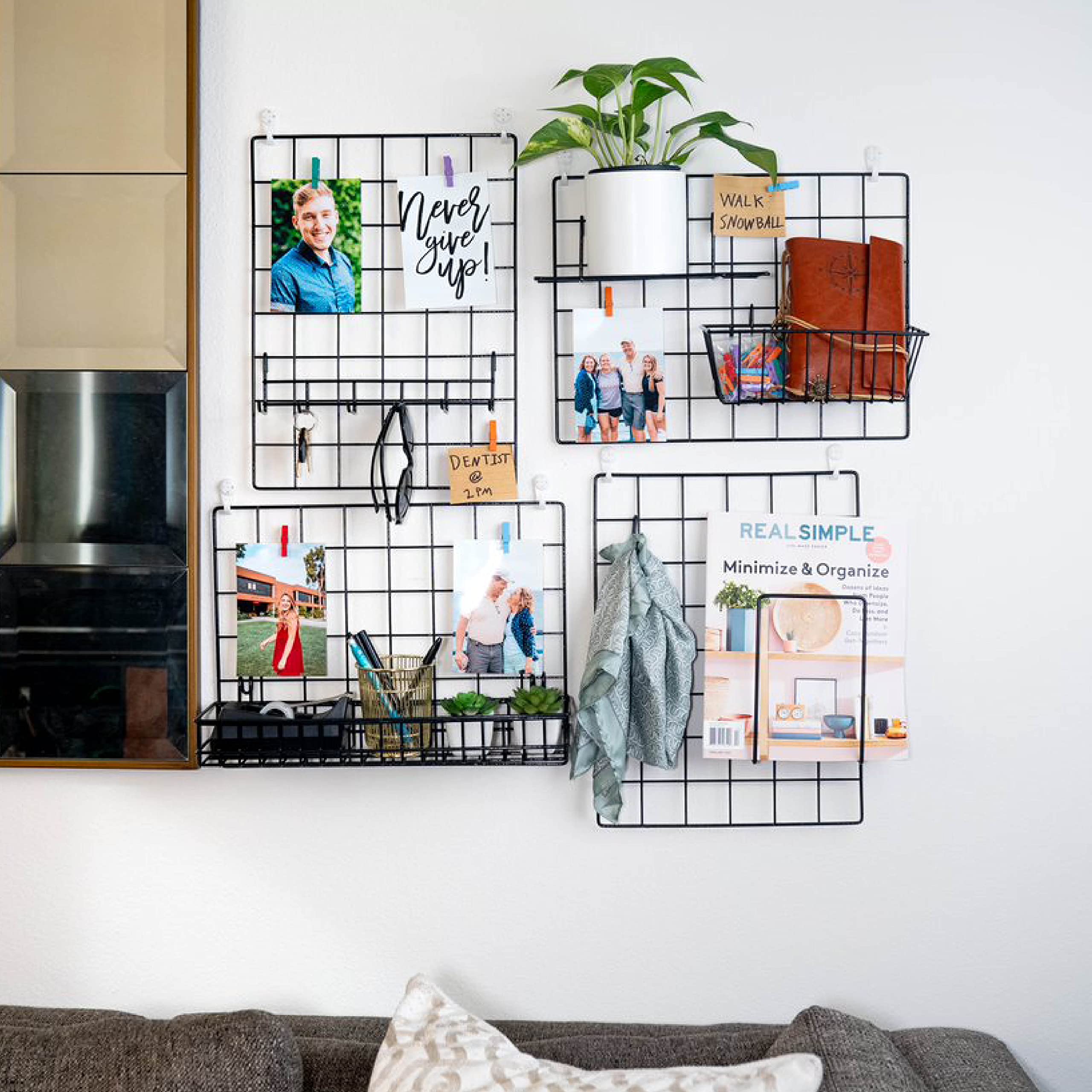 Odoxia Hanging Baskets & Hooks Rack | Wall Grid Accessories For Wire Wall Grid Panel | Grid Panel Accessories | Wire Wall Basket