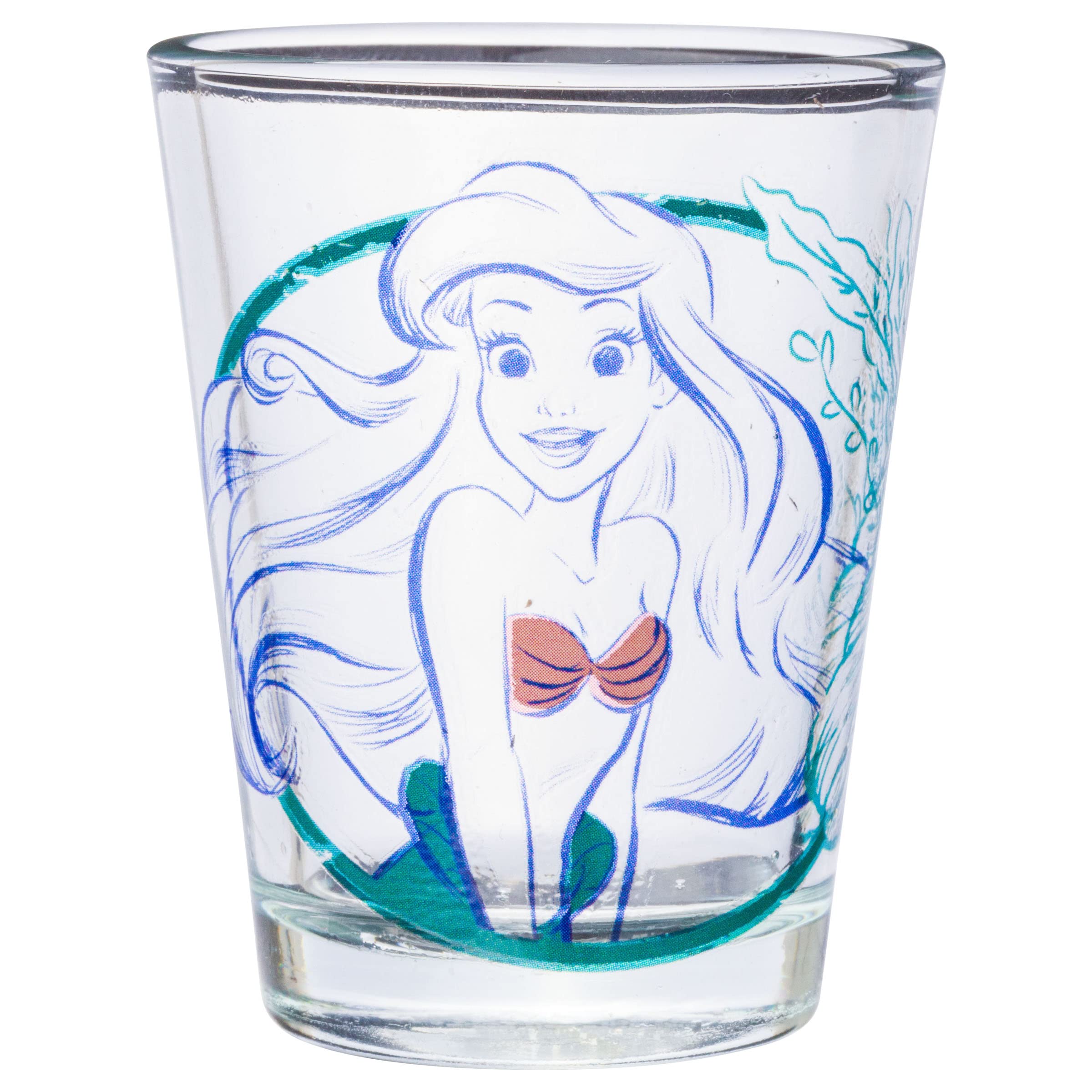 Silver Buffalo Disney Princess In Frames Featuring Belle, Cinderella, Ariel, And Tiana 4 Pack Mini Glasses, 1.5 Ounces