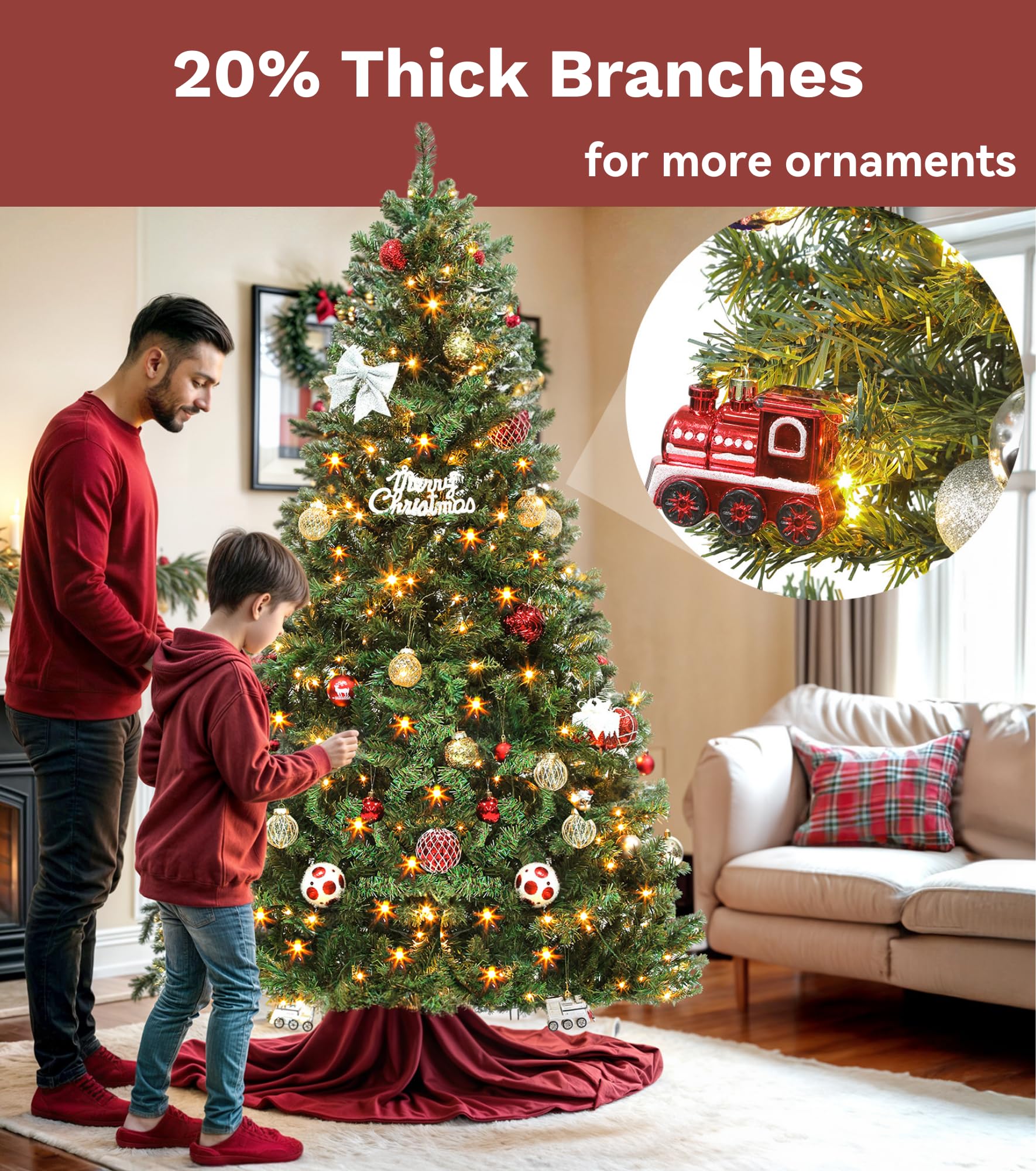 DWVO Bell Shaped Prelit Christmas Tree 6ft, Atificial Christmas Tree with 450 LED Lights Includes Metal Stand, Full Green Xmaxs