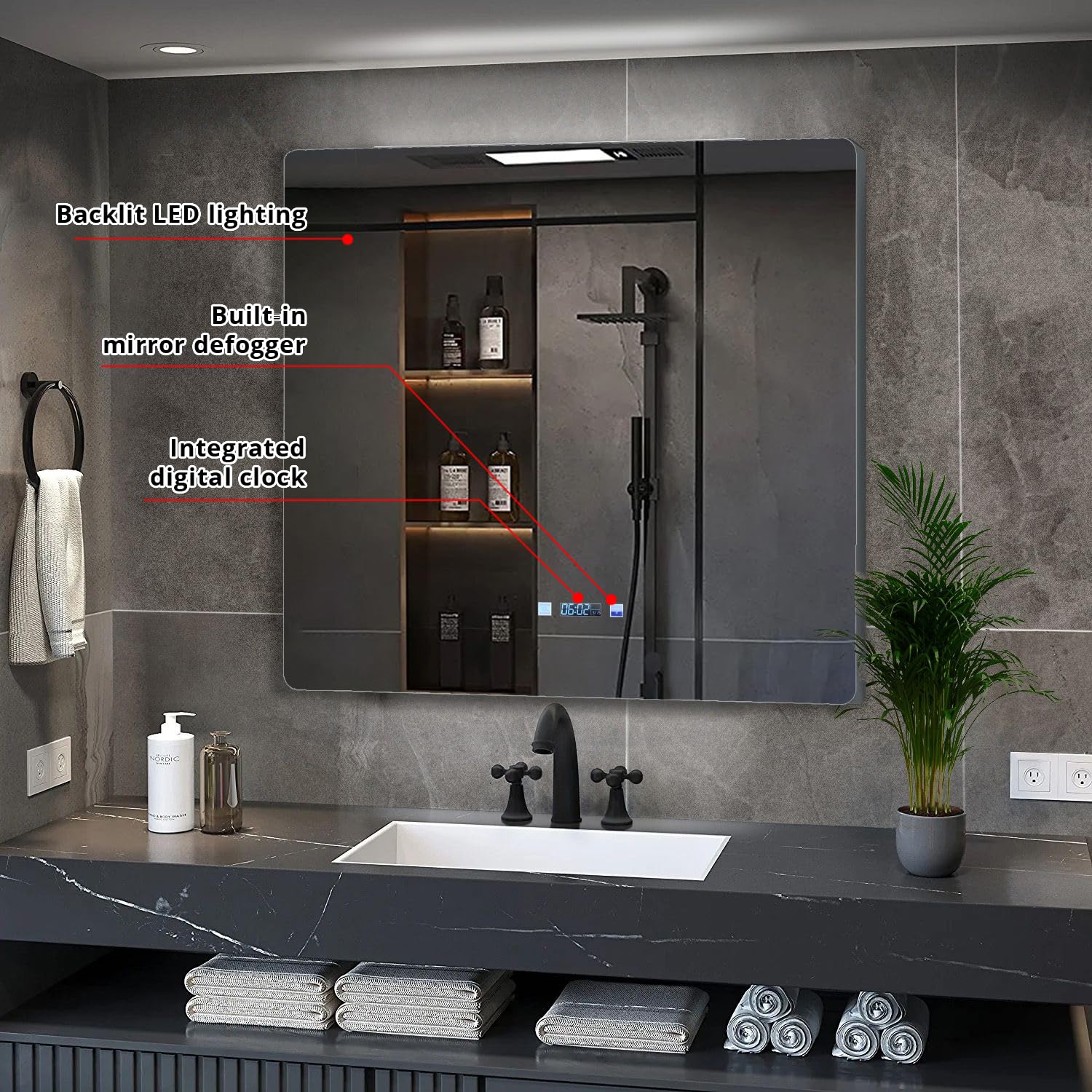 Lugano 36'' Wide x 32'' Tall LED Mirror w/ Defogger