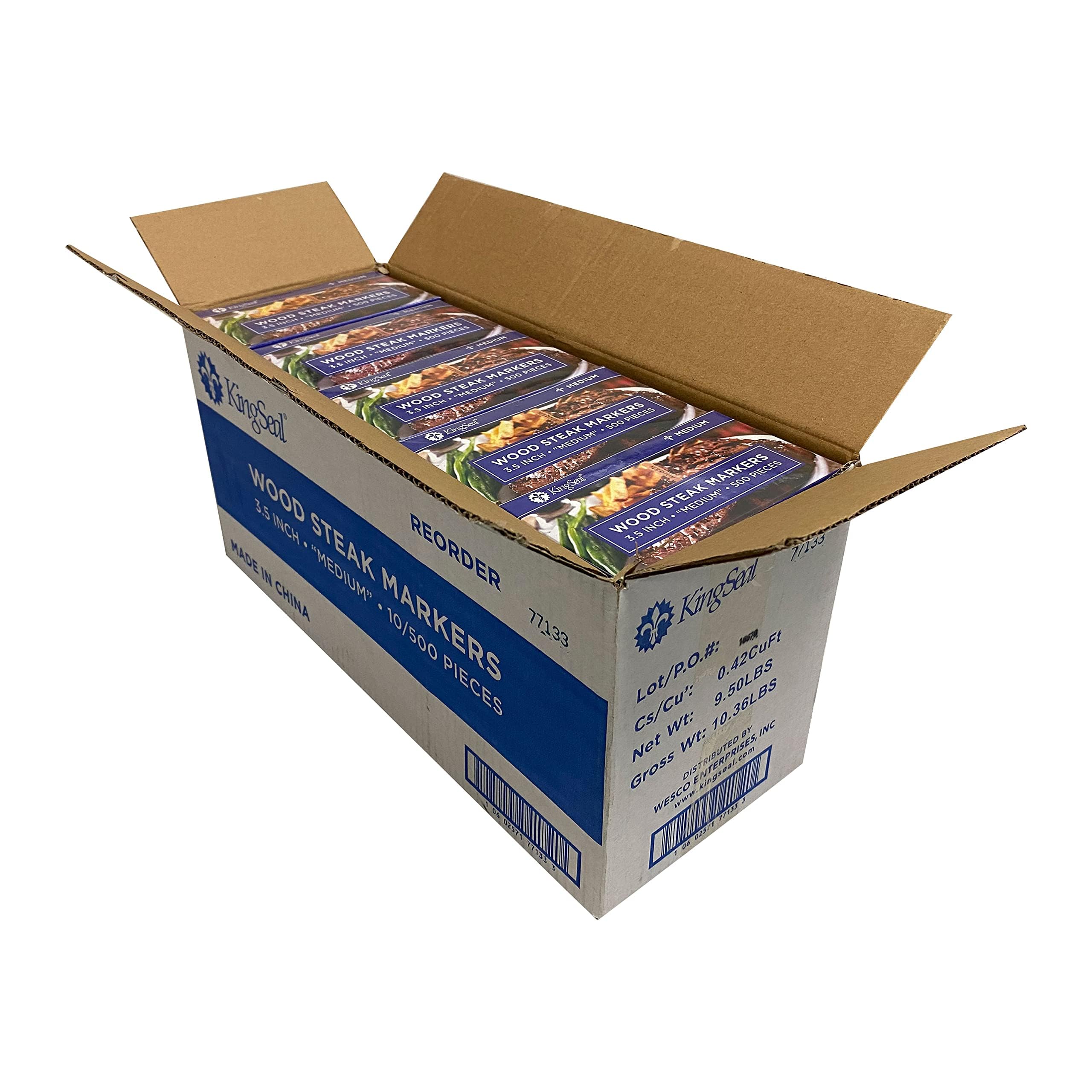 Kingseal 3.5 Inch Natural Birch Wood Steak Markers, Heat Stamped, Medium, Eco-Friendly, Bulk Pack - 500 Count Per Box