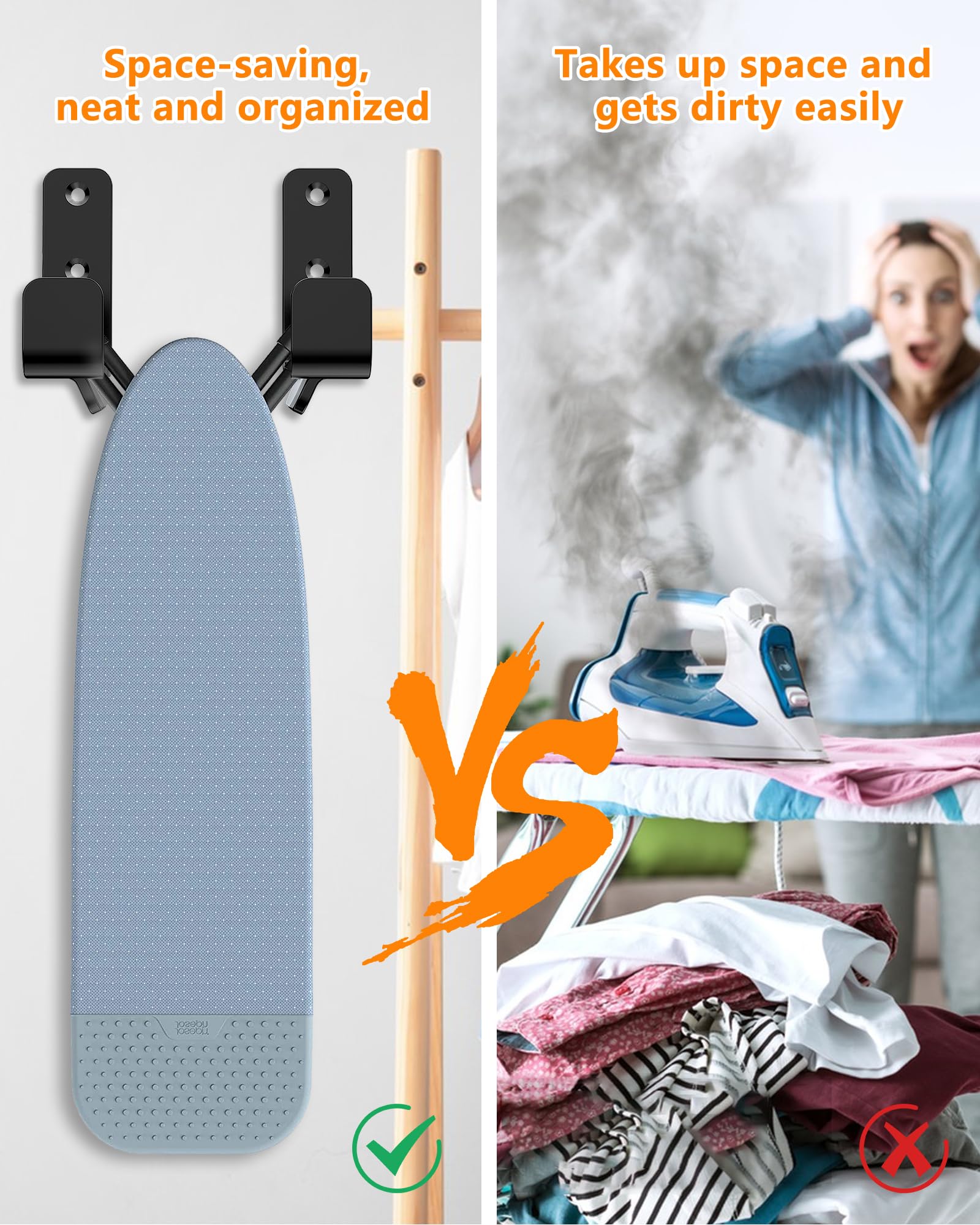 Musvoh 2Pcs Ironing Board Wall Mount, Stainless Steel Ironing Board Hanger For Laundry Room, Adjustable Distance Ironing Board H