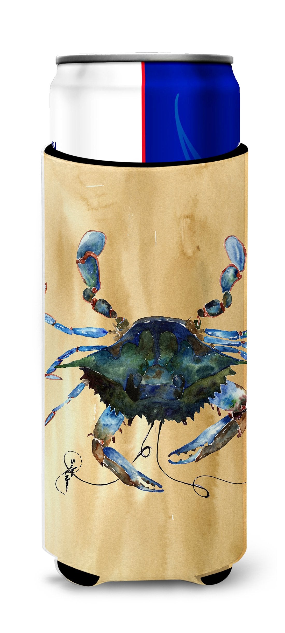 Blue Male Crab  Sandy Beach Ultra Beverage Insulators for slim cans 8159MUK