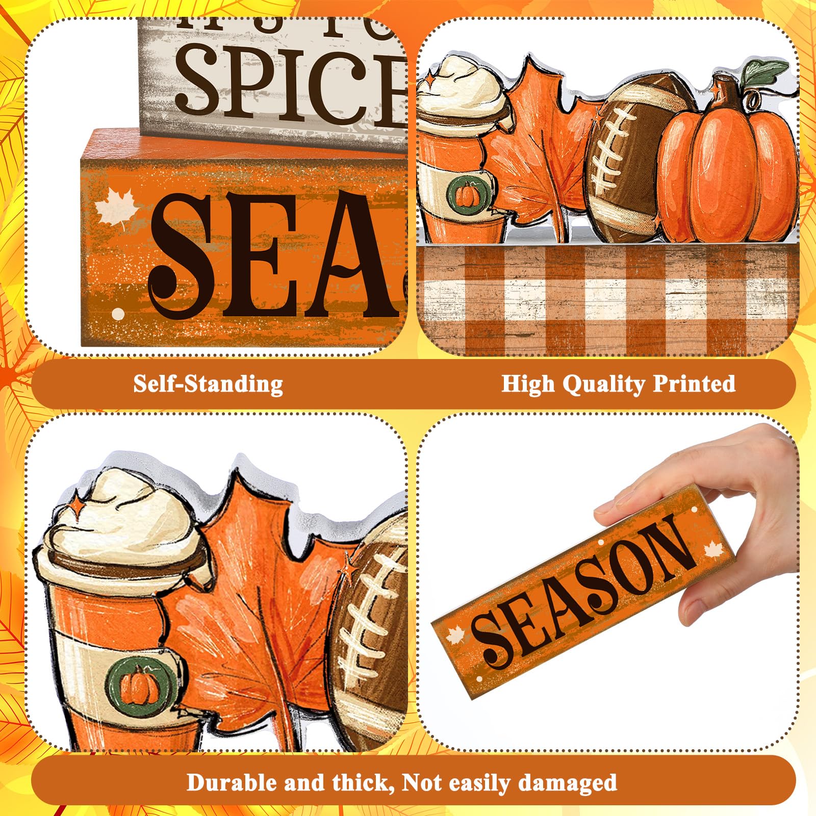 Lineshading 4 Pcs Fall Football Decorations for Home Thanksgiving Table Decor Fall Tiered Tray Decor Decorative Football Maple L